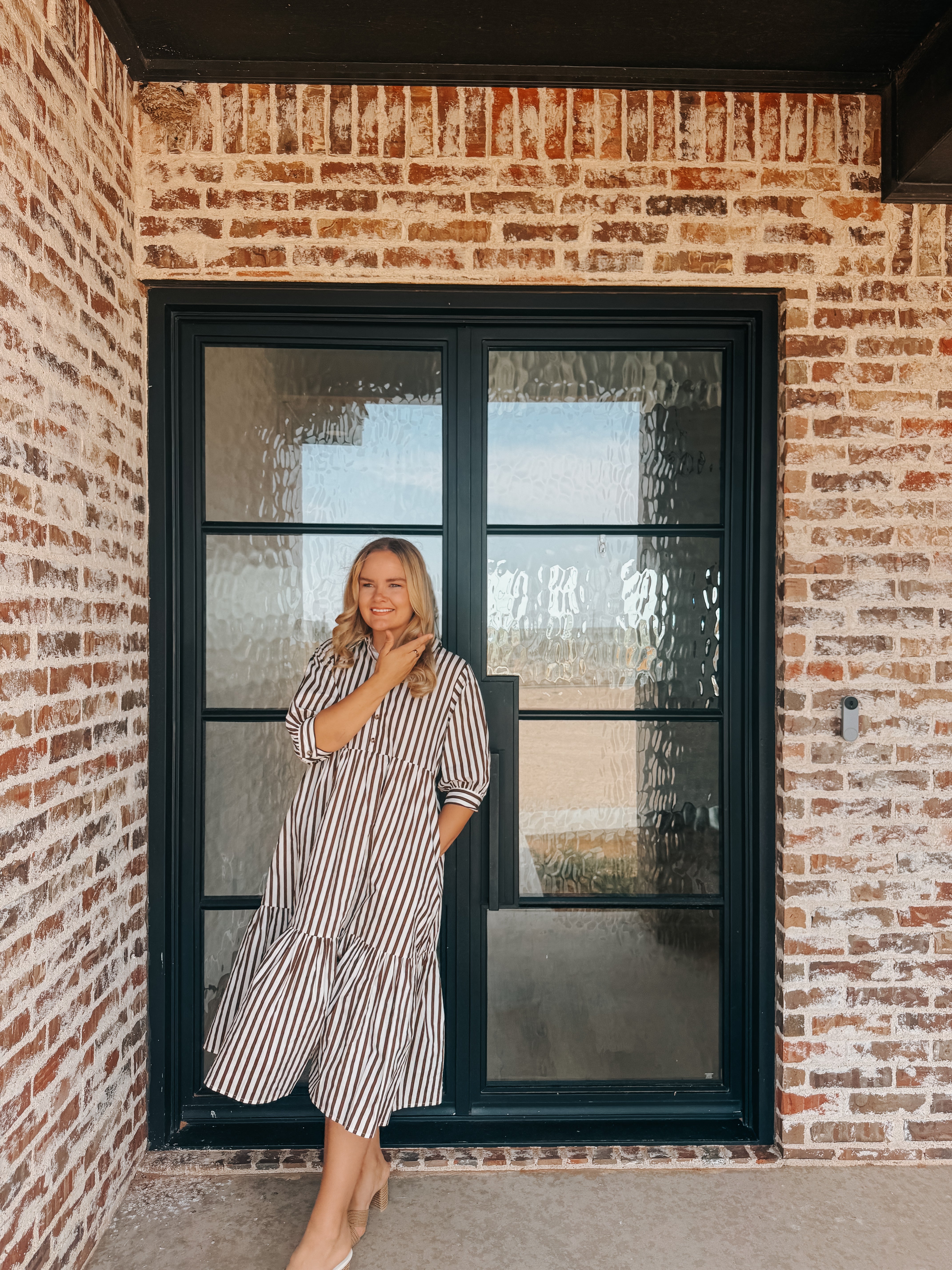 100% COTTON, STRIPE MIDI DRESS
