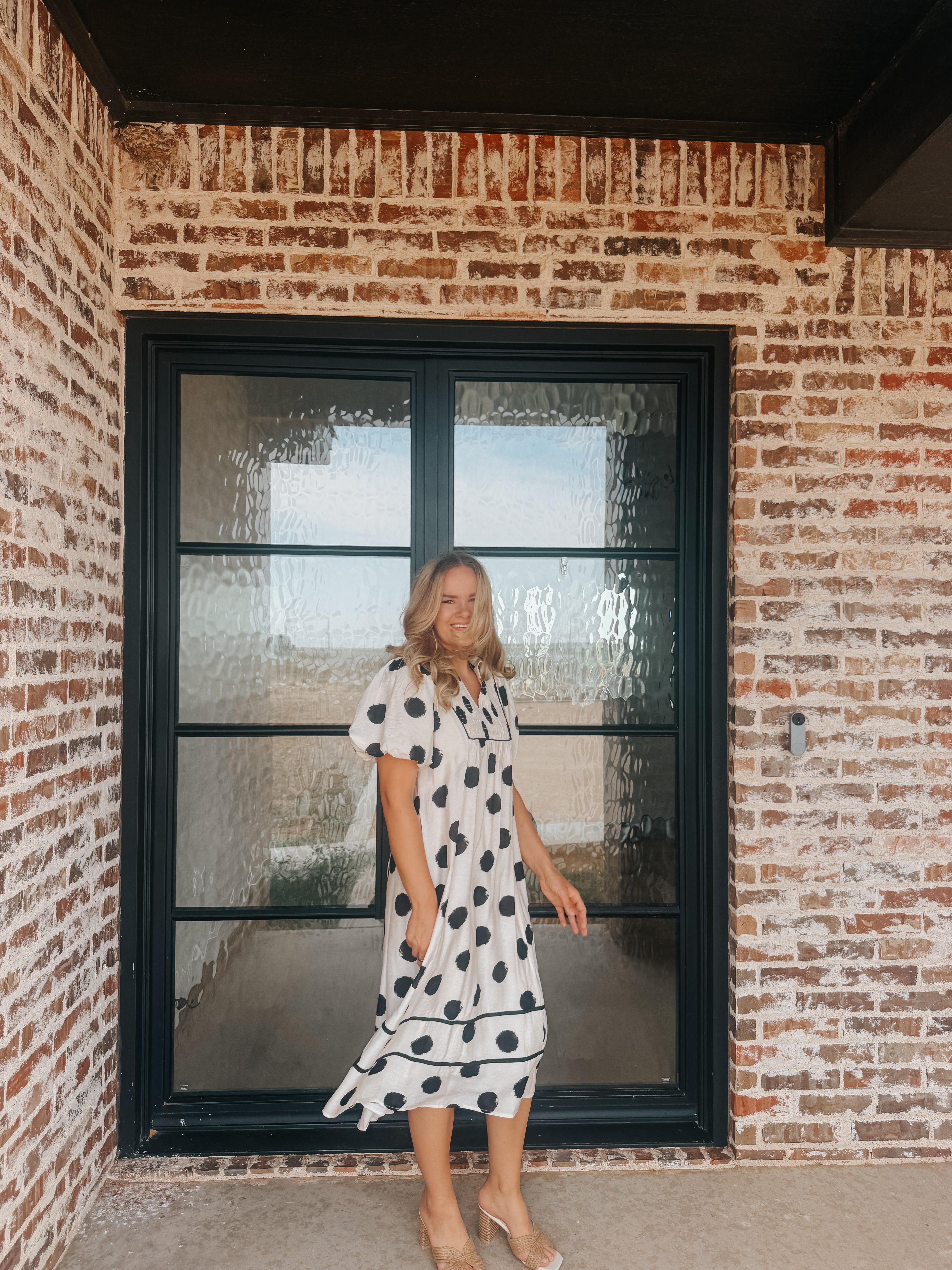 PUFF SLEEVES POLKA DOT MIDI DRESS