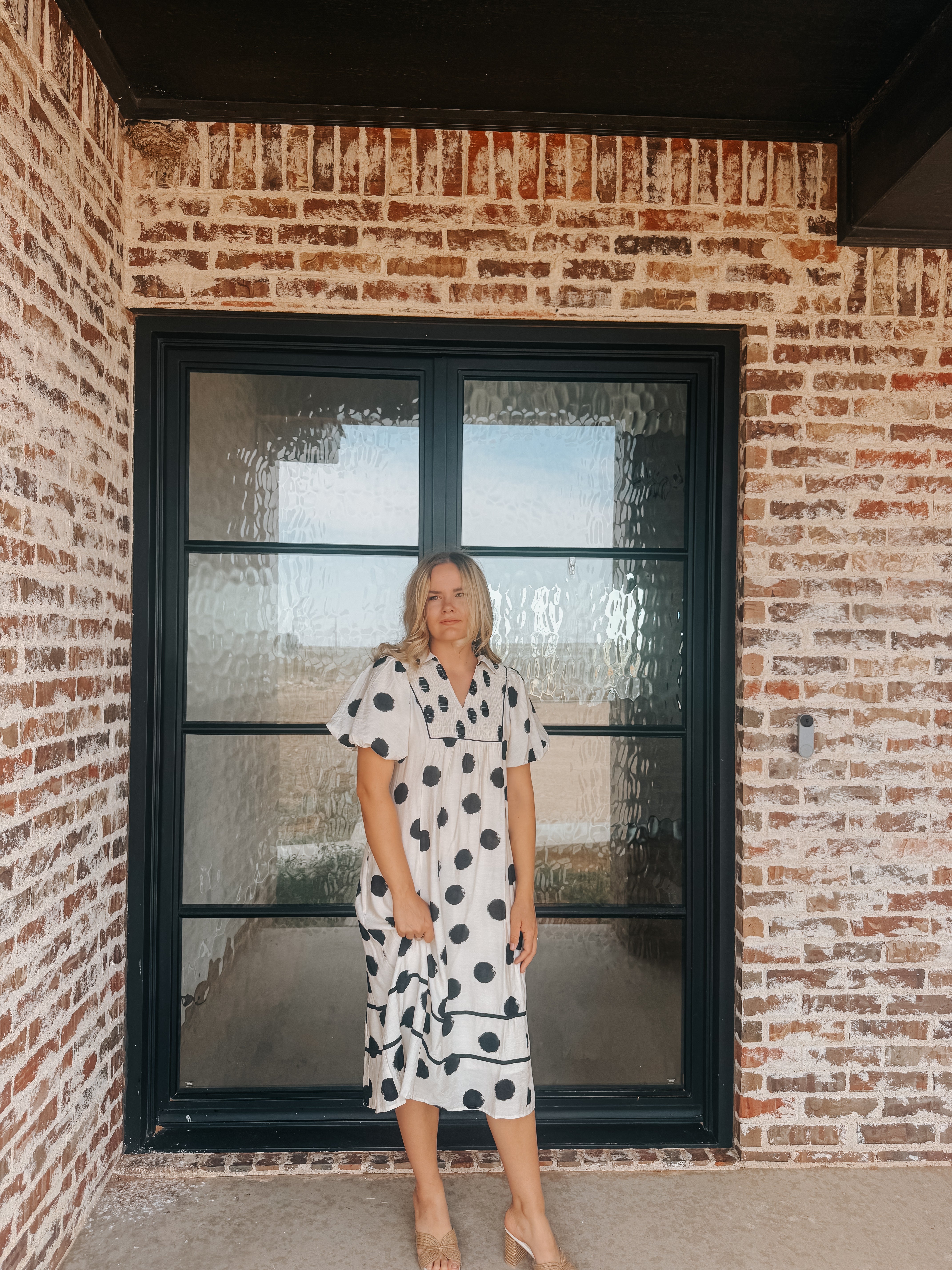 PUFF SLEEVES POLKA DOT MIDI DRESS