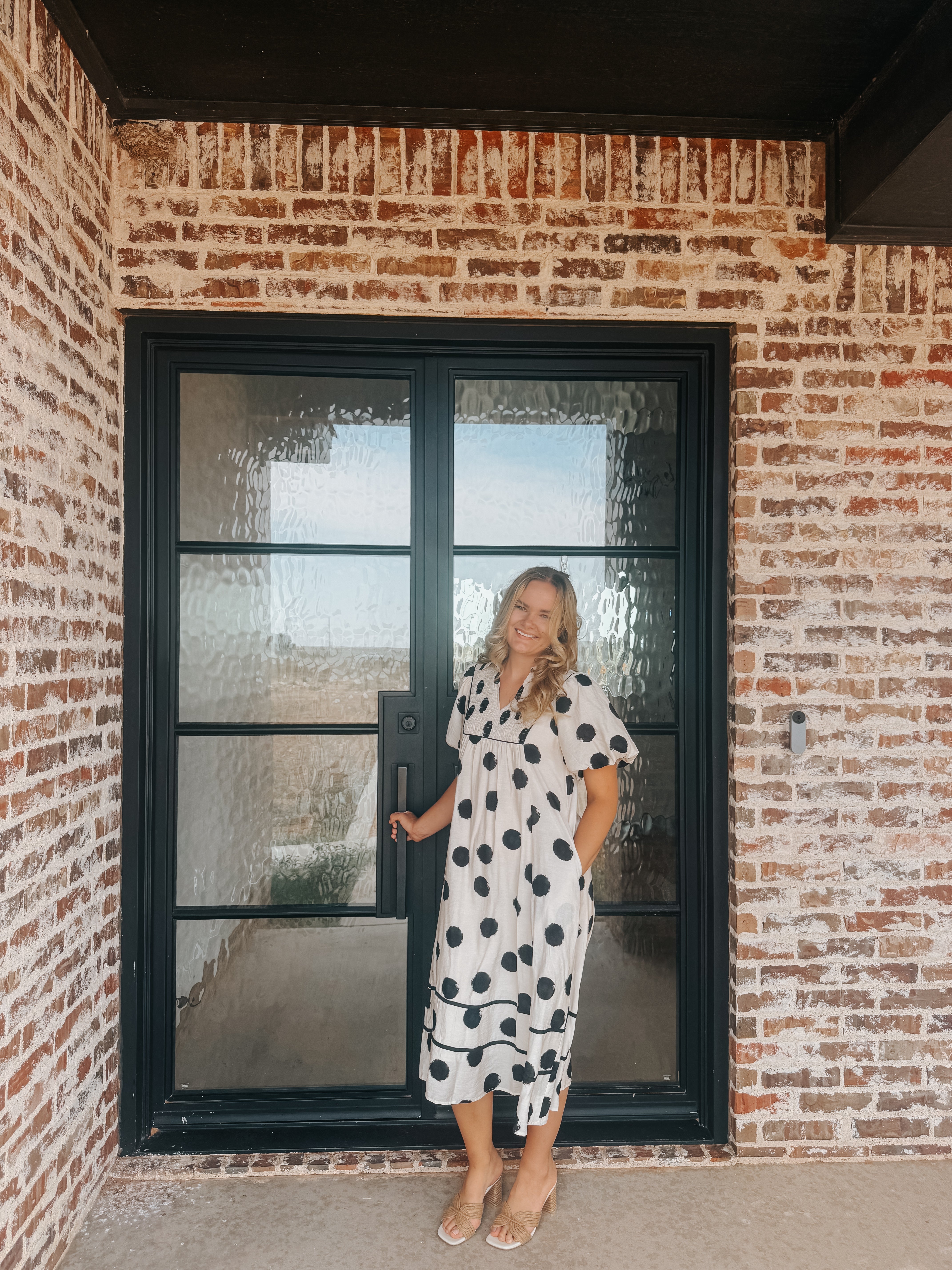 PUFF SLEEVES POLKA DOT MIDI DRESS