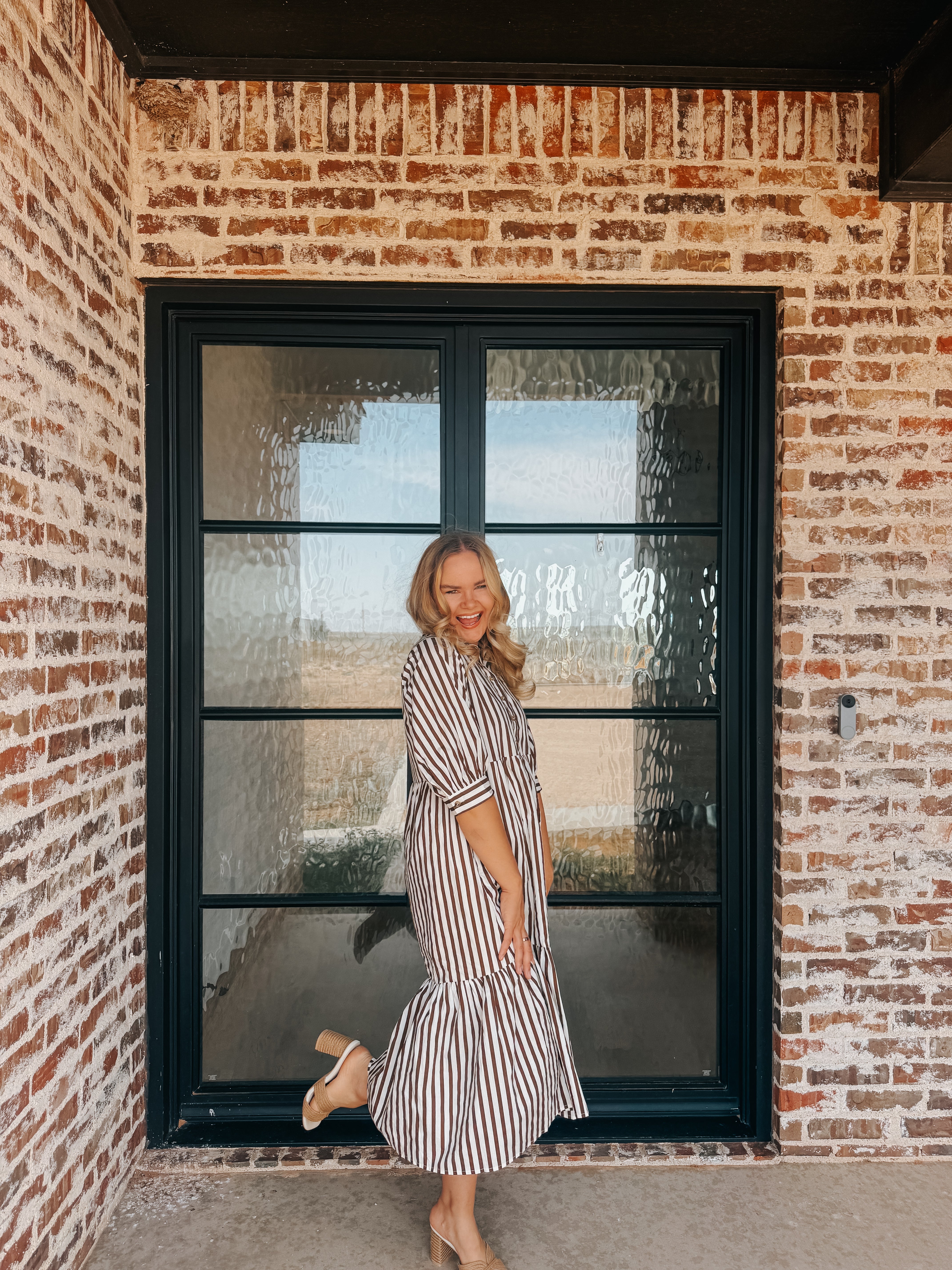 100% COTTON, STRIPE MIDI DRESS