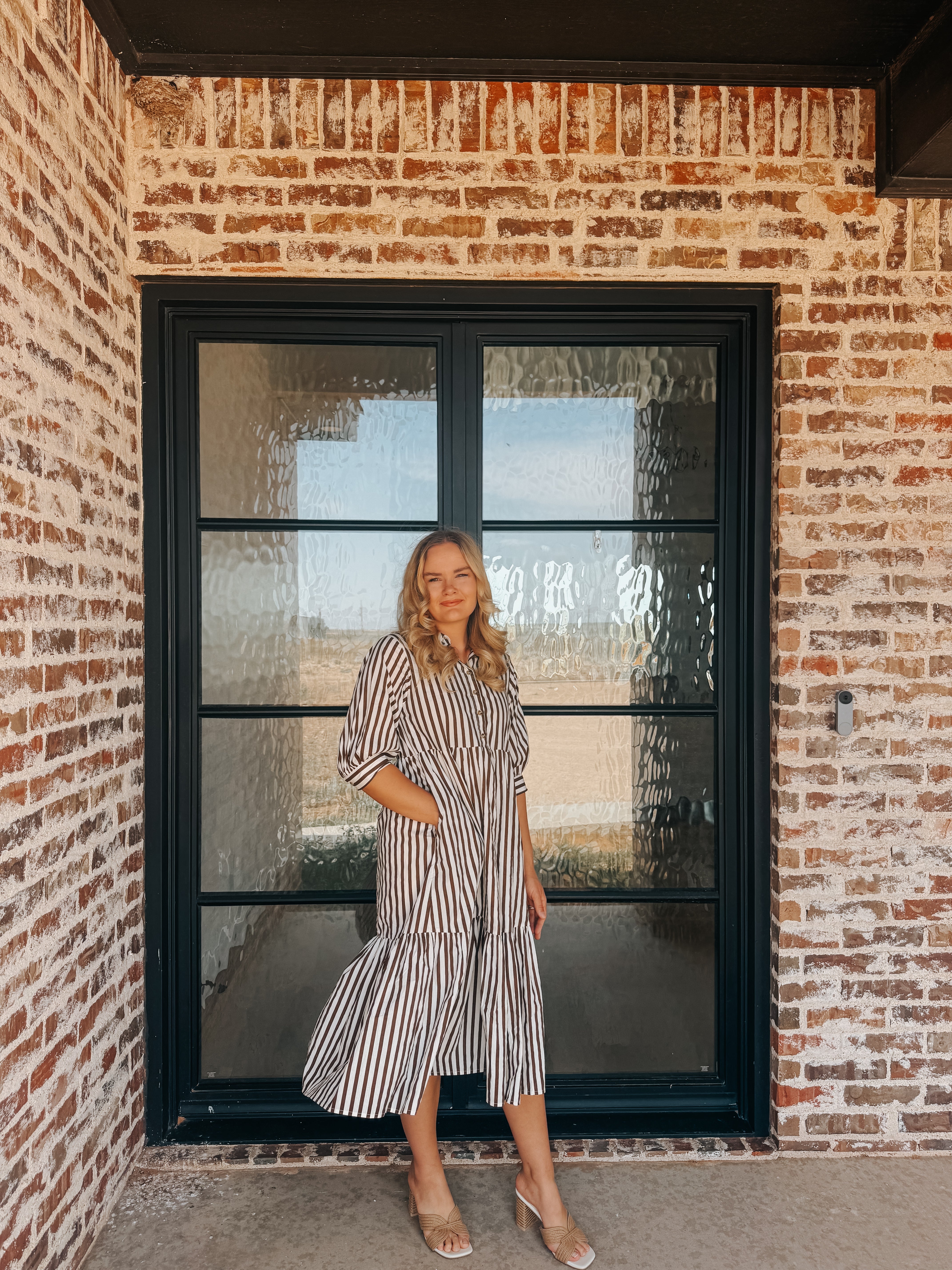 100% COTTON, STRIPE MIDI DRESS
