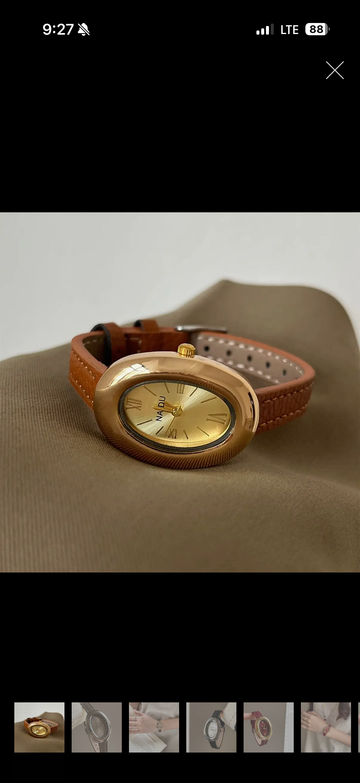 Brown Leather Strap Vintage Oval