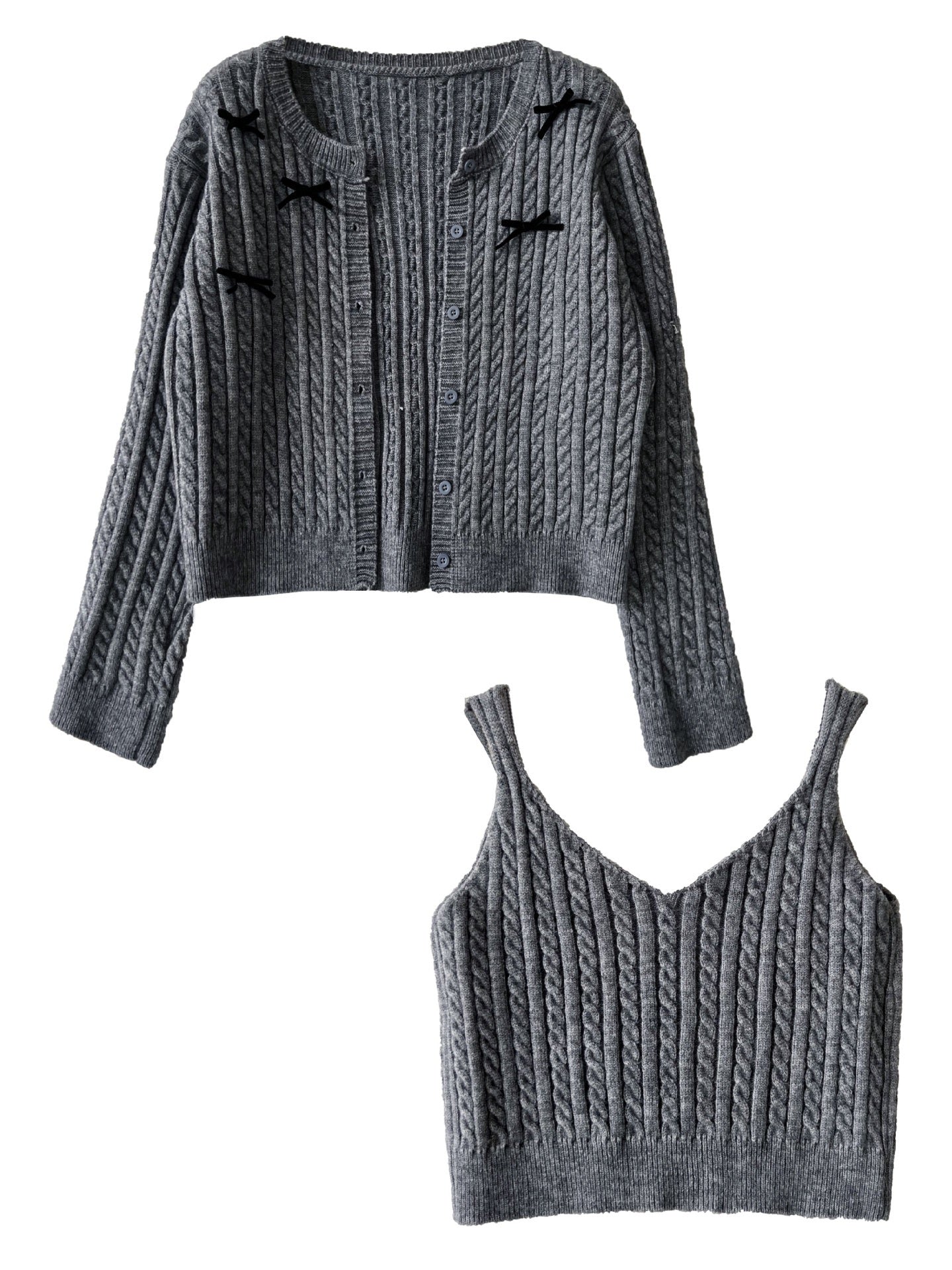 Bow Knit Two - Piece Cardigan - 服饰与配饰 - Duviboutique