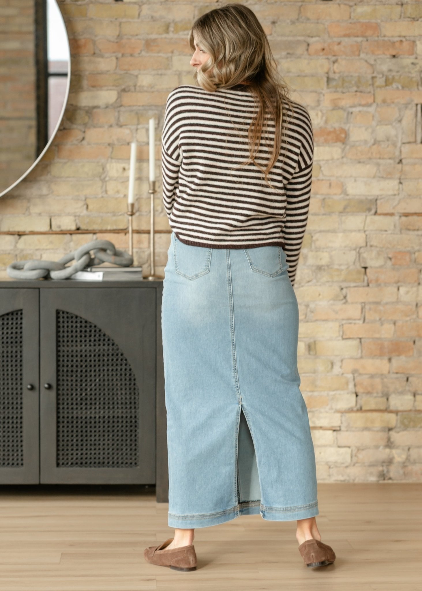 Bria Light Wash Denim Maxi Skirt - IC Skirts - Duviboutique