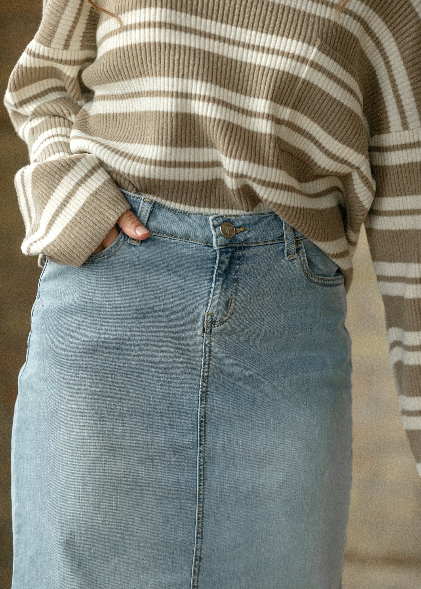 Bria Light Wash Denim Maxi Skirt - IC Skirts - Duviboutique