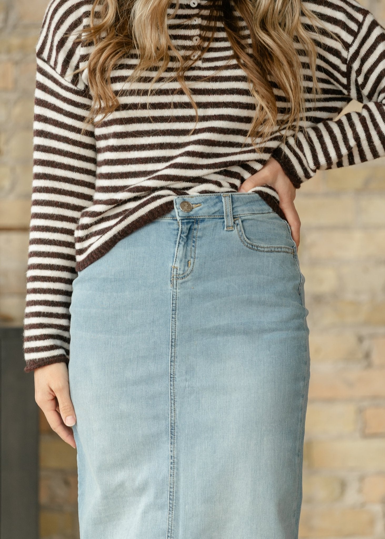 Bria Light Wash Denim Maxi Skirt - IC Skirts - Duviboutique