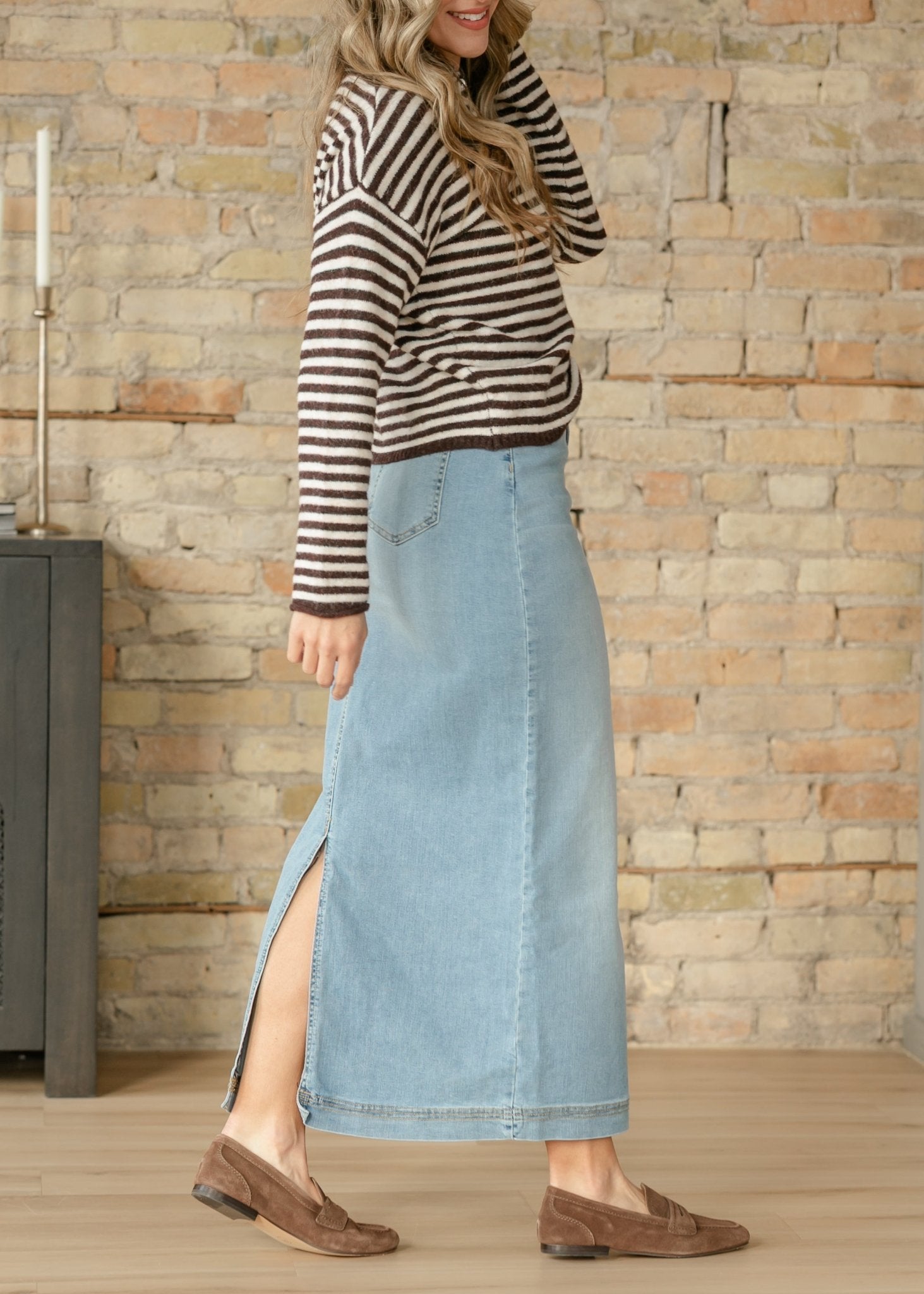 Bria Light Wash Denim Maxi Skirt - IC Skirts - Duviboutique