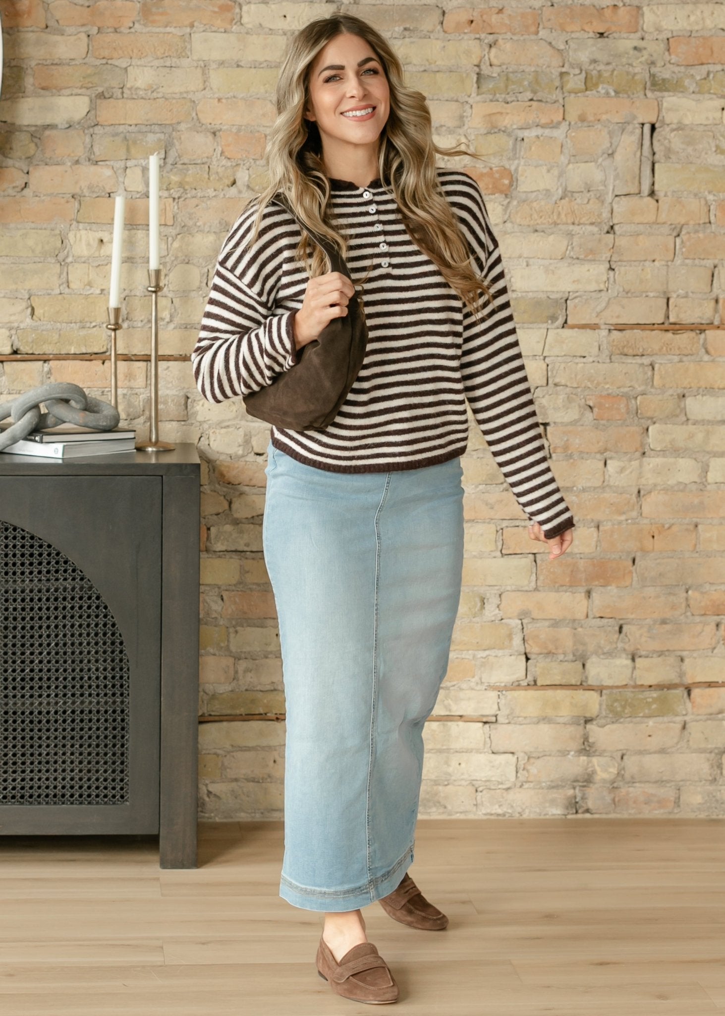 Bria Light Wash Denim Maxi Skirt - IC Skirts - Duviboutique