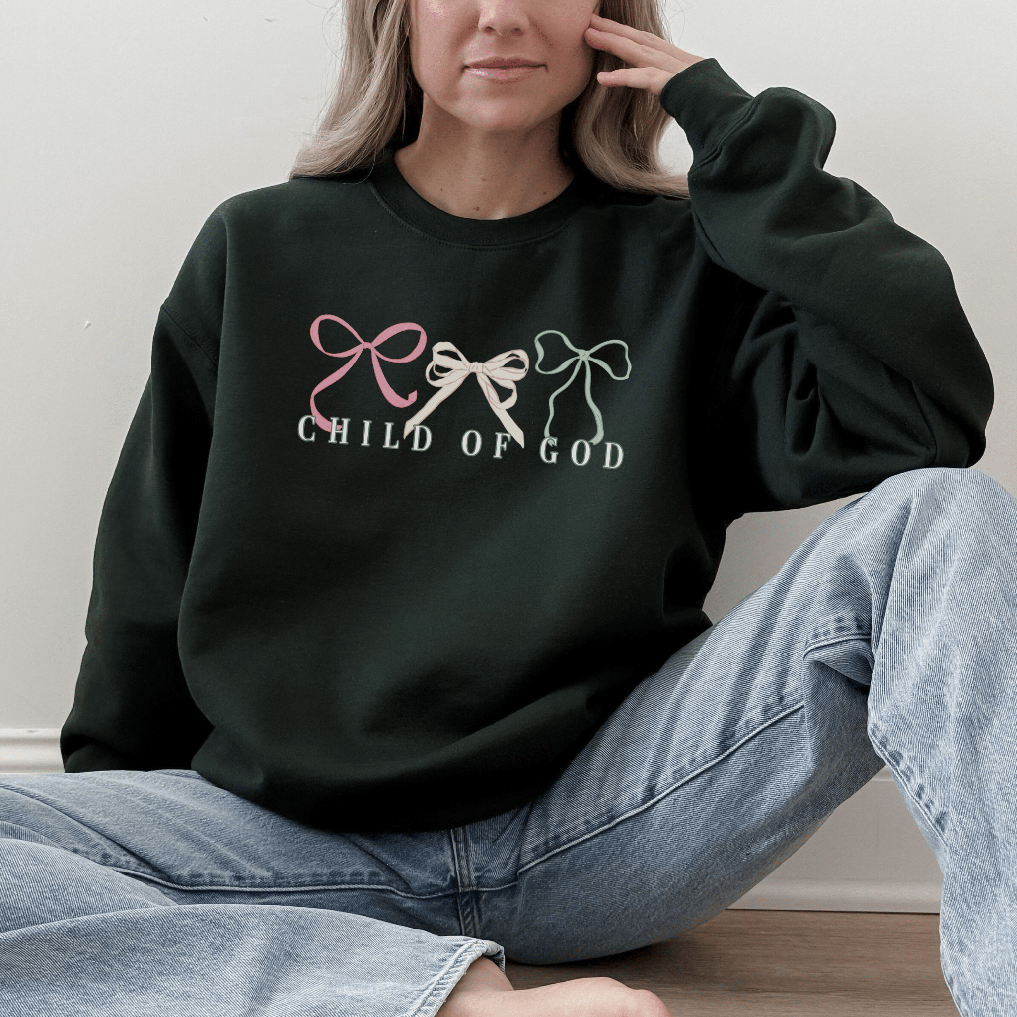 Child of God Bow Sweatshirt – Christian Faith Graphic Crewneck - Duviboutique
