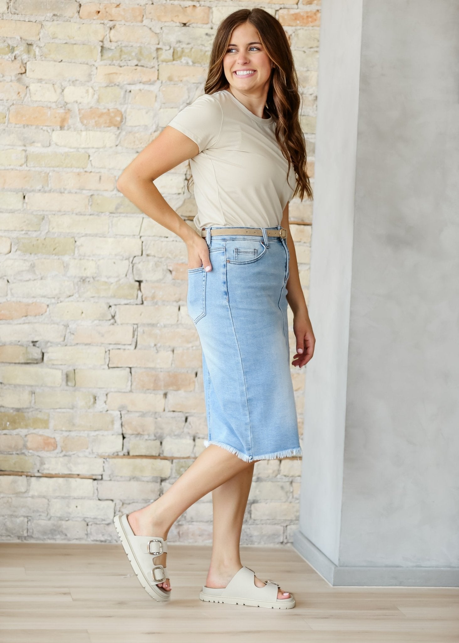 Drew Raw Hem Midi Denim Skirt - IC Skirts - Duviboutique