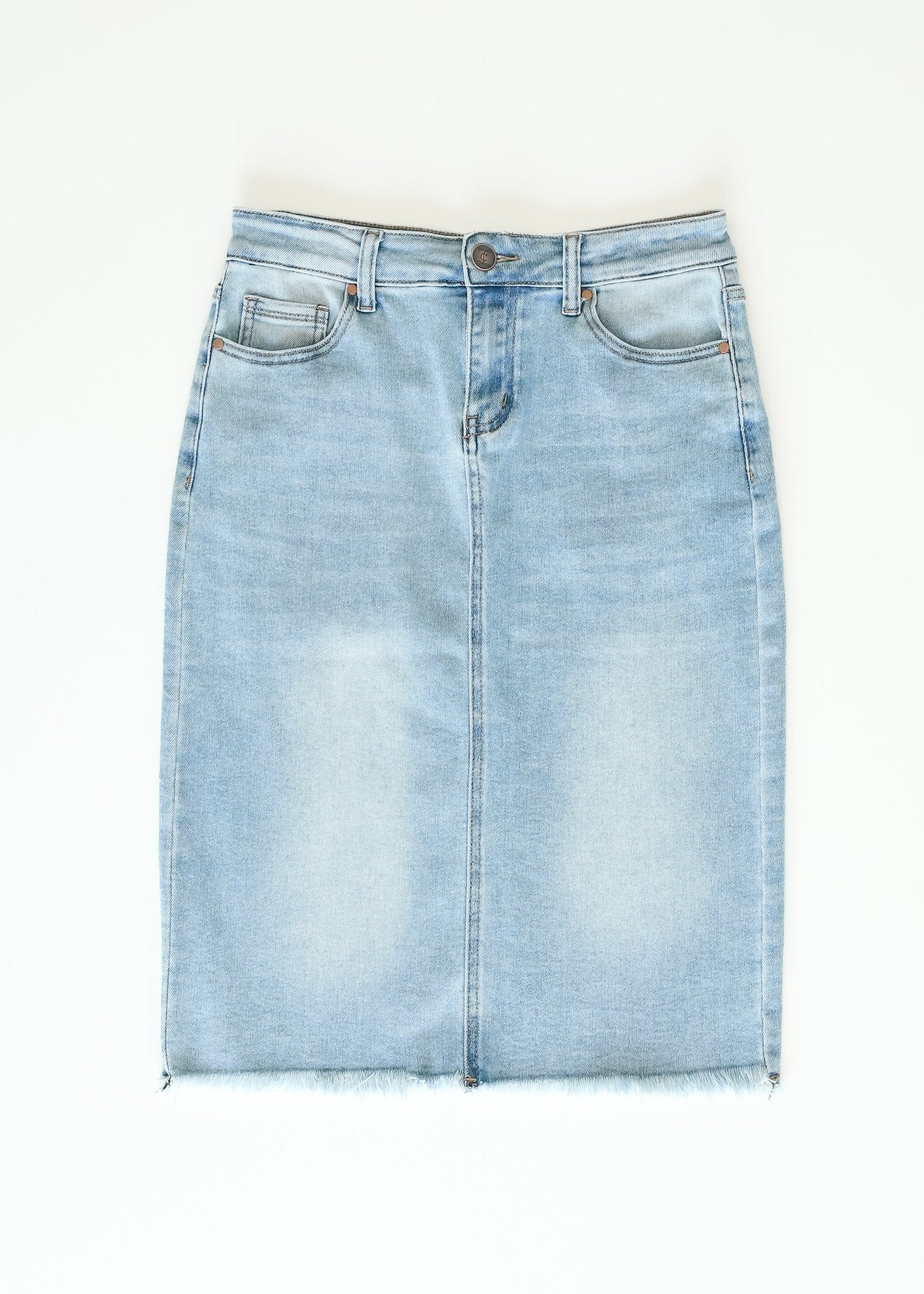 Drew Raw Hem Midi Denim Skirt - IC Skirts - Duviboutique
