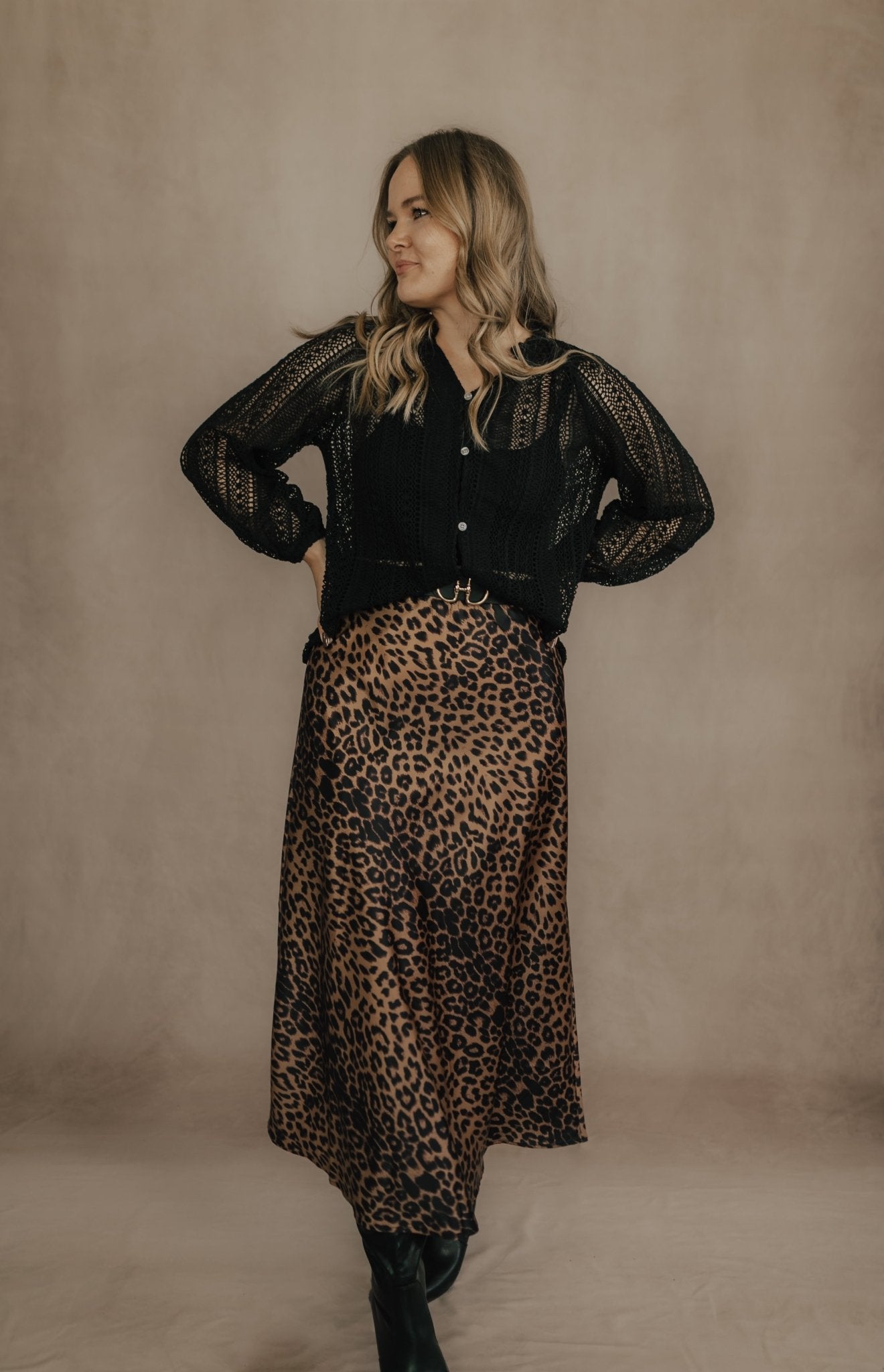 LEOPARD PRINT SATIN MAXI SKIRT - skirt - Duviboutique