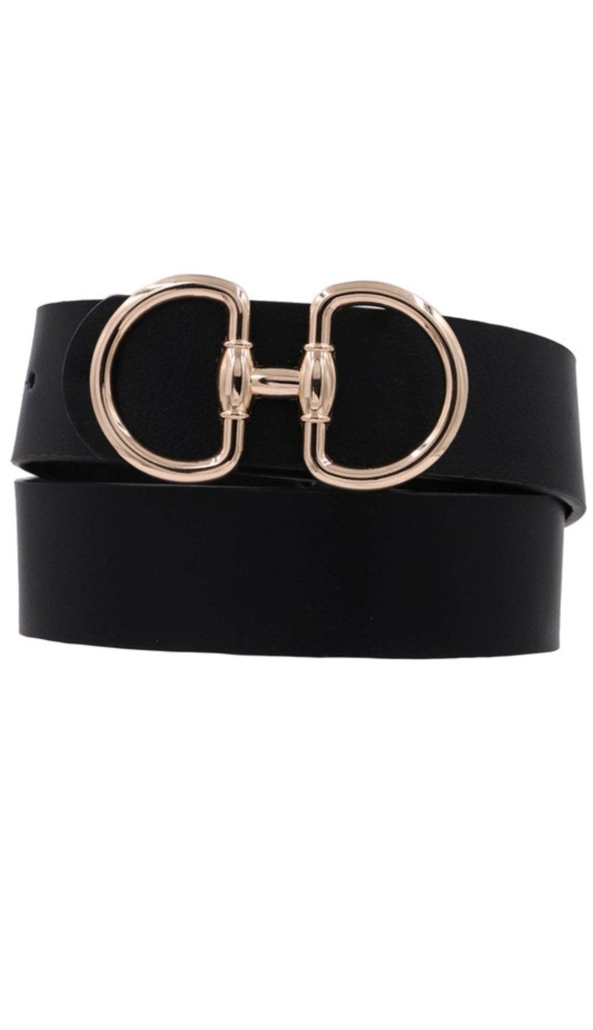 METAL D RING BUCKLE LEATHER BELT ( BLACK ) - BELT - Duviboutique