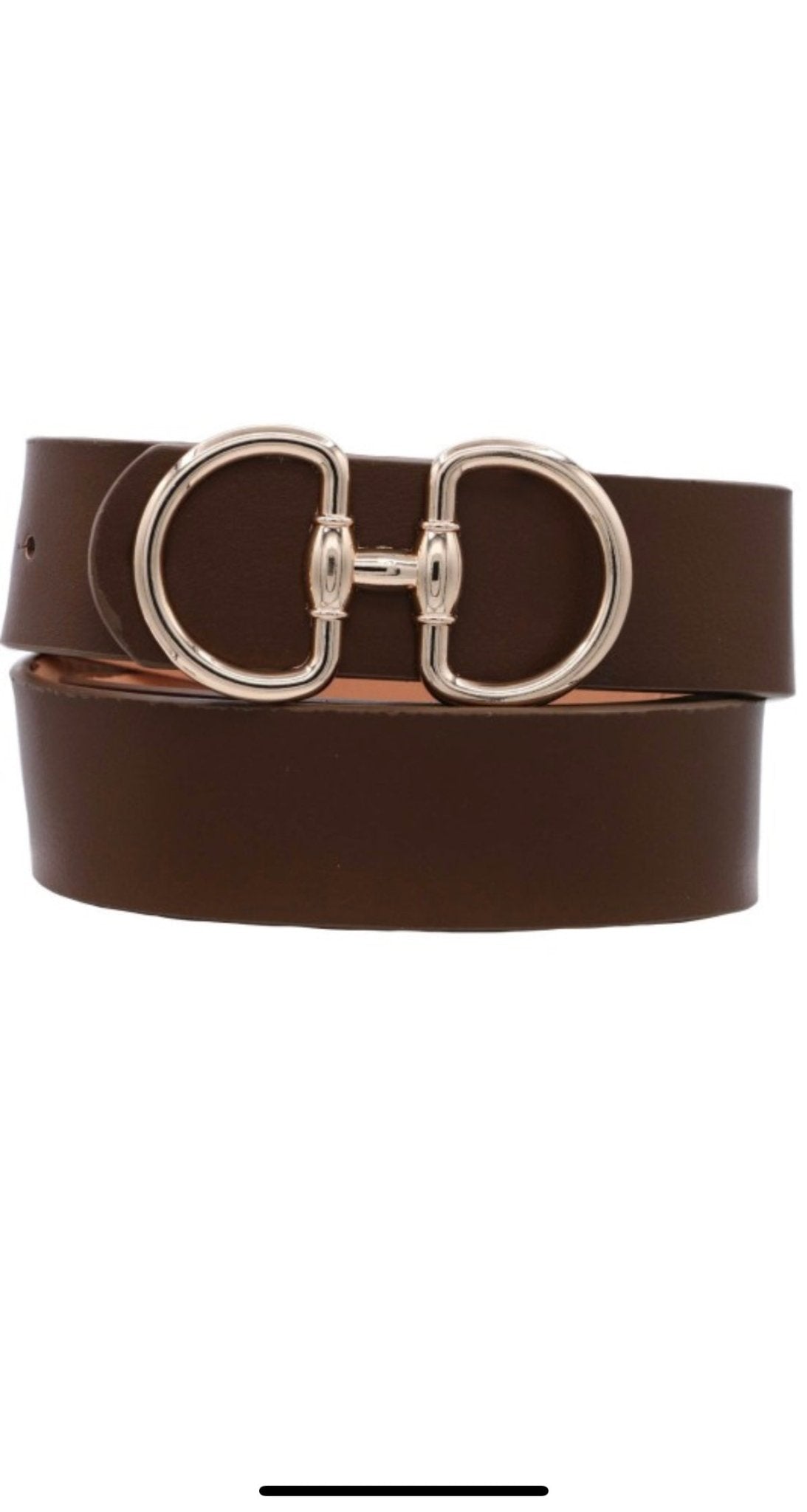 METAL D RING BUCKLE LEATHER BELT ( BROWN ) - BELT - Duviboutique