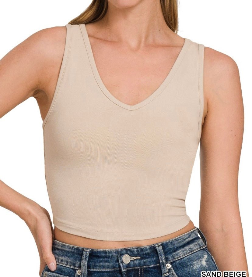 V - Neck Cami ( sand beige ) - Duviboutique