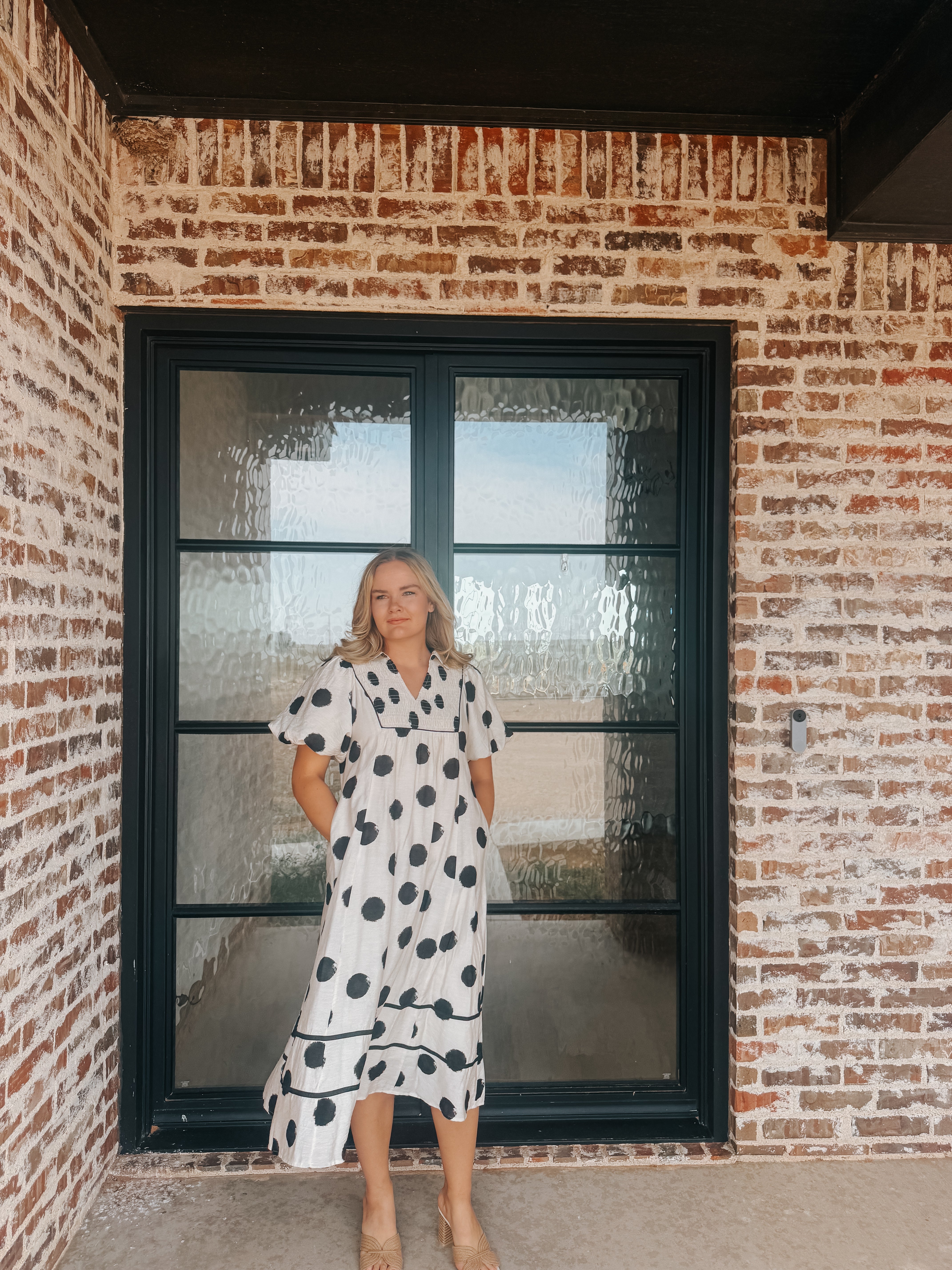 PUFF SLEEVES POLKA DOT MIDI DRESS