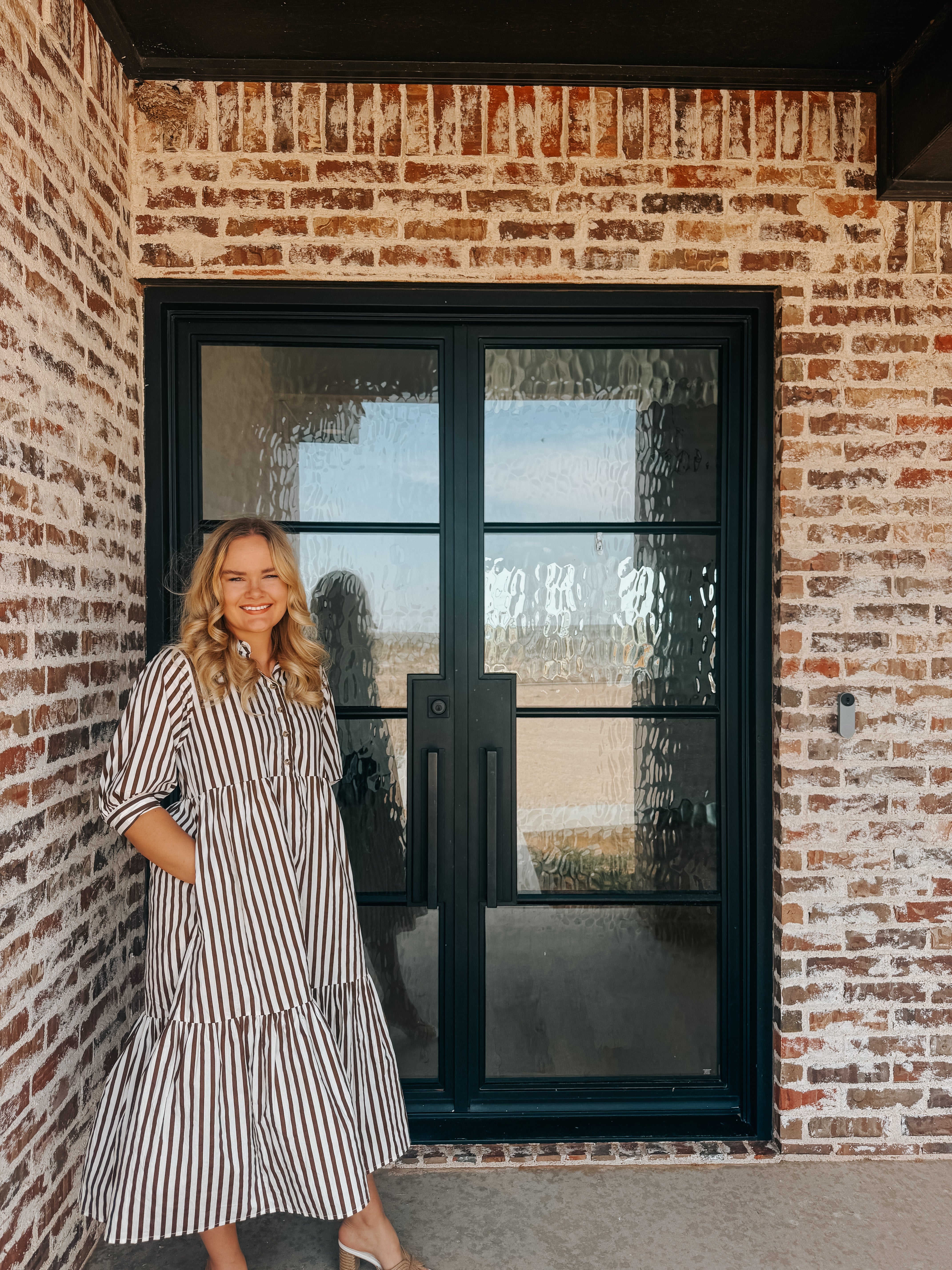 100% COTTON, STRIPE MIDI DRESS