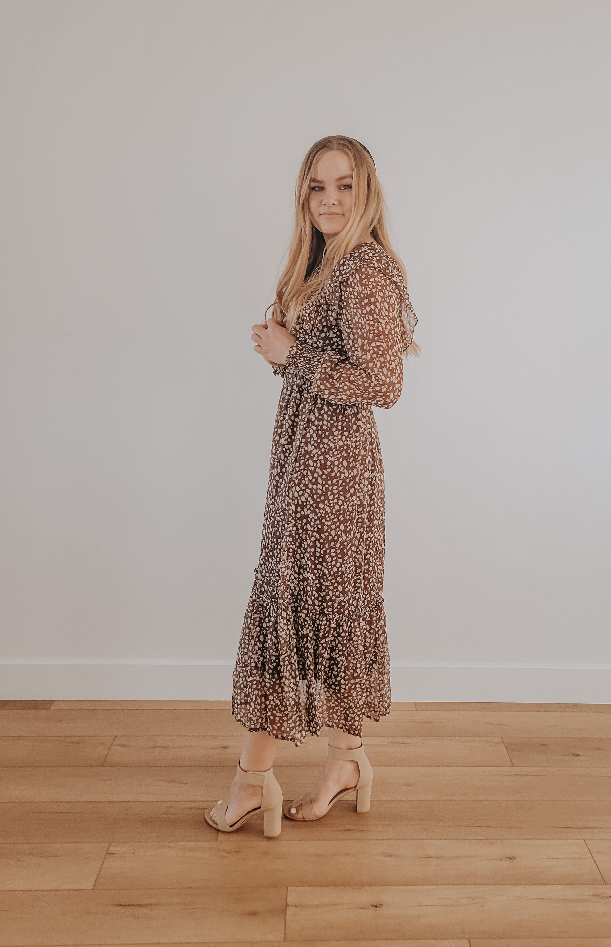 Long Sleeve Leppard Print Dress