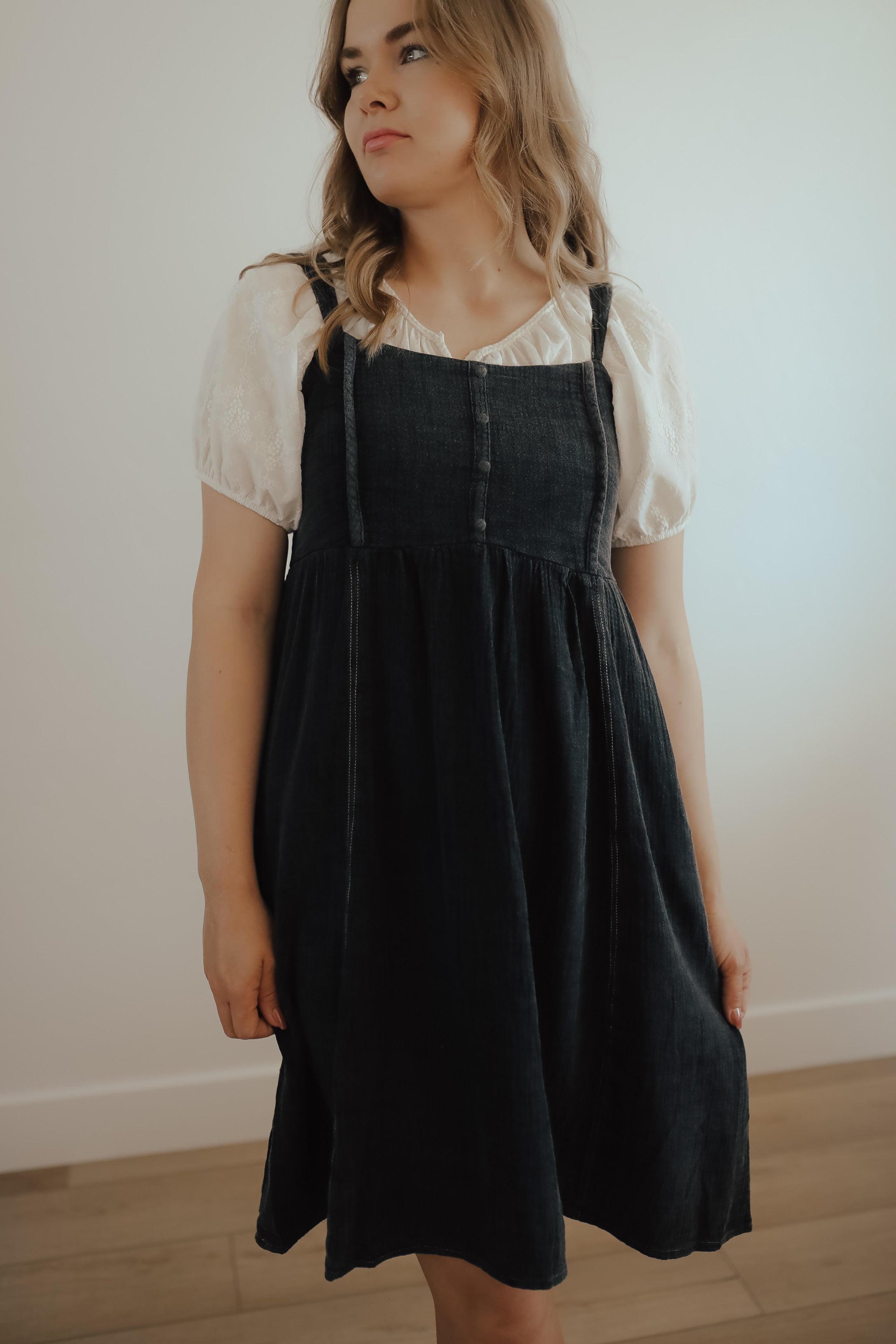 WASH DOUBLE GAUZE OVERALLL DRESS