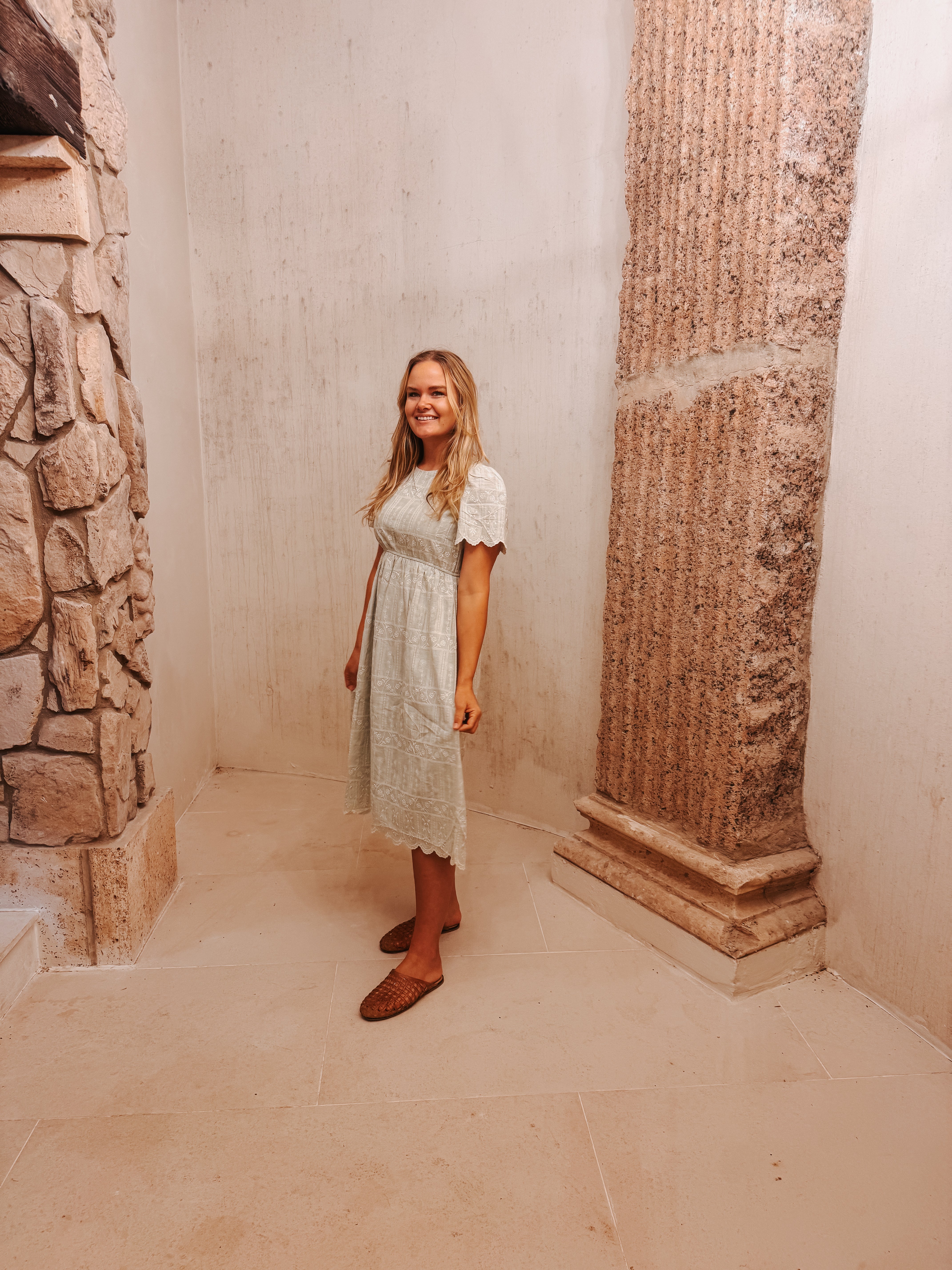EMBROIDERED SAGE MIDI DRESS