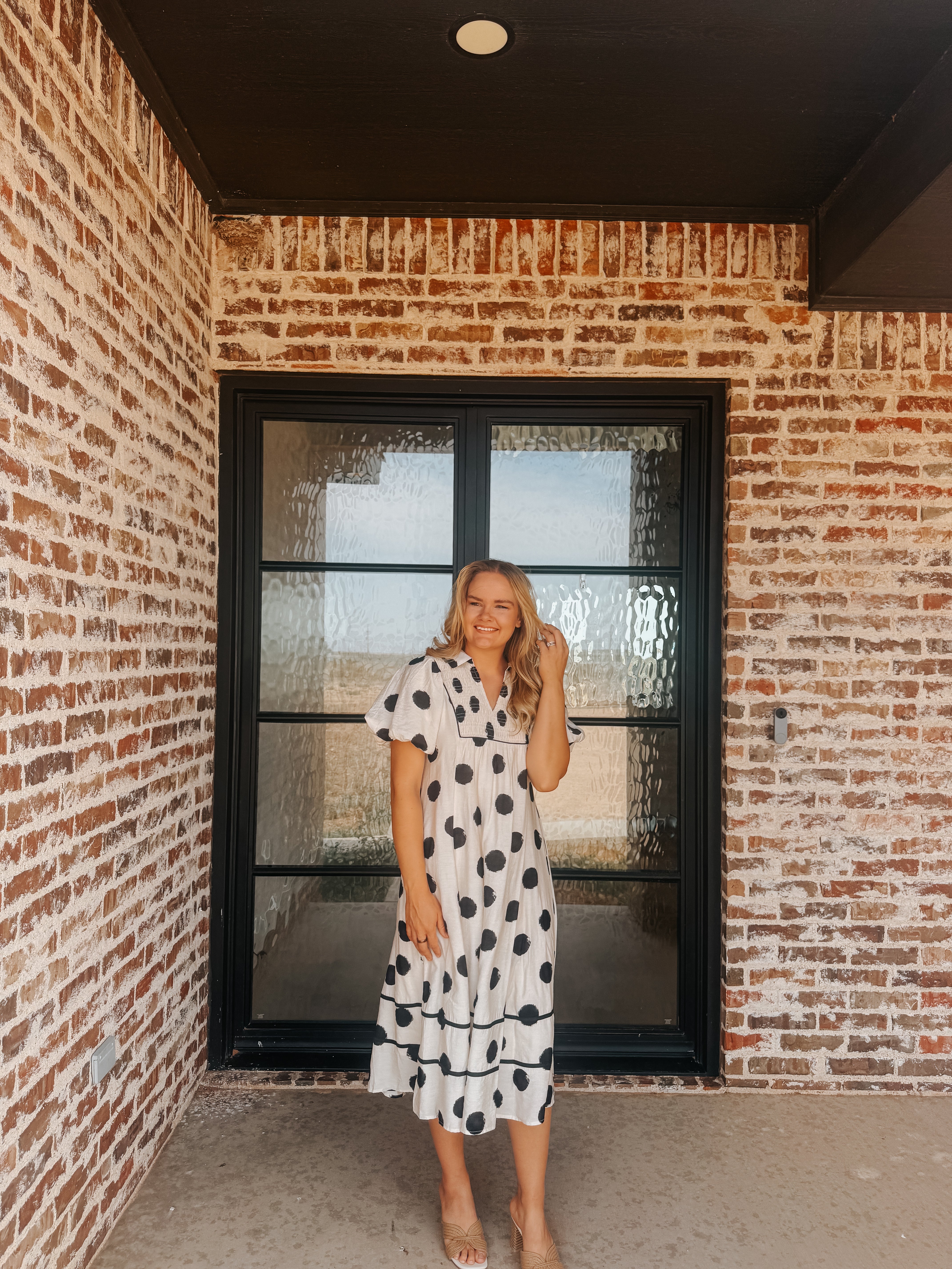 PUFF SLEEVES POLKA DOT MIDI DRESS