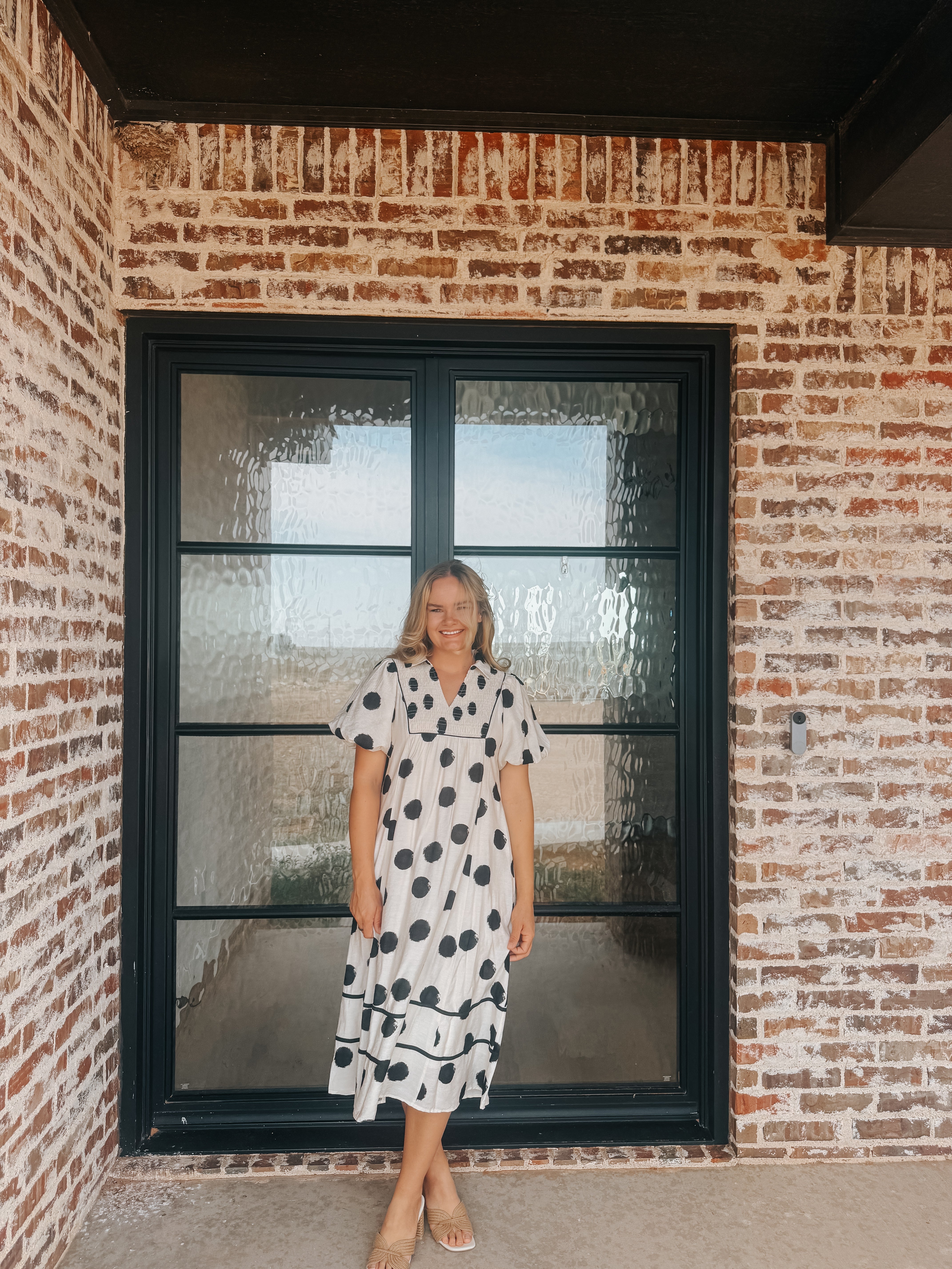 PUFF SLEEVES POLKA DOT MIDI DRESS