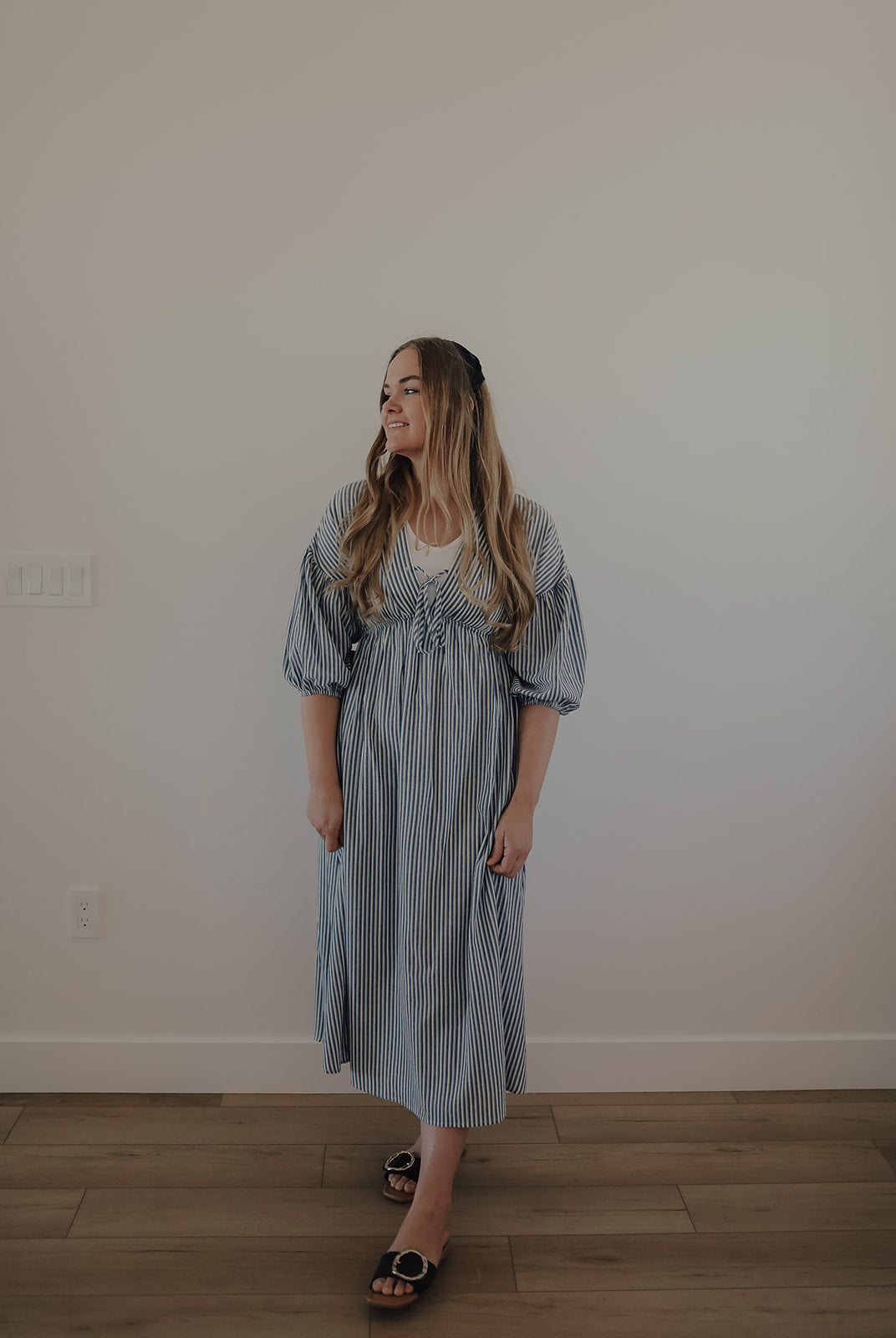 Navy Striped Cotton Dress