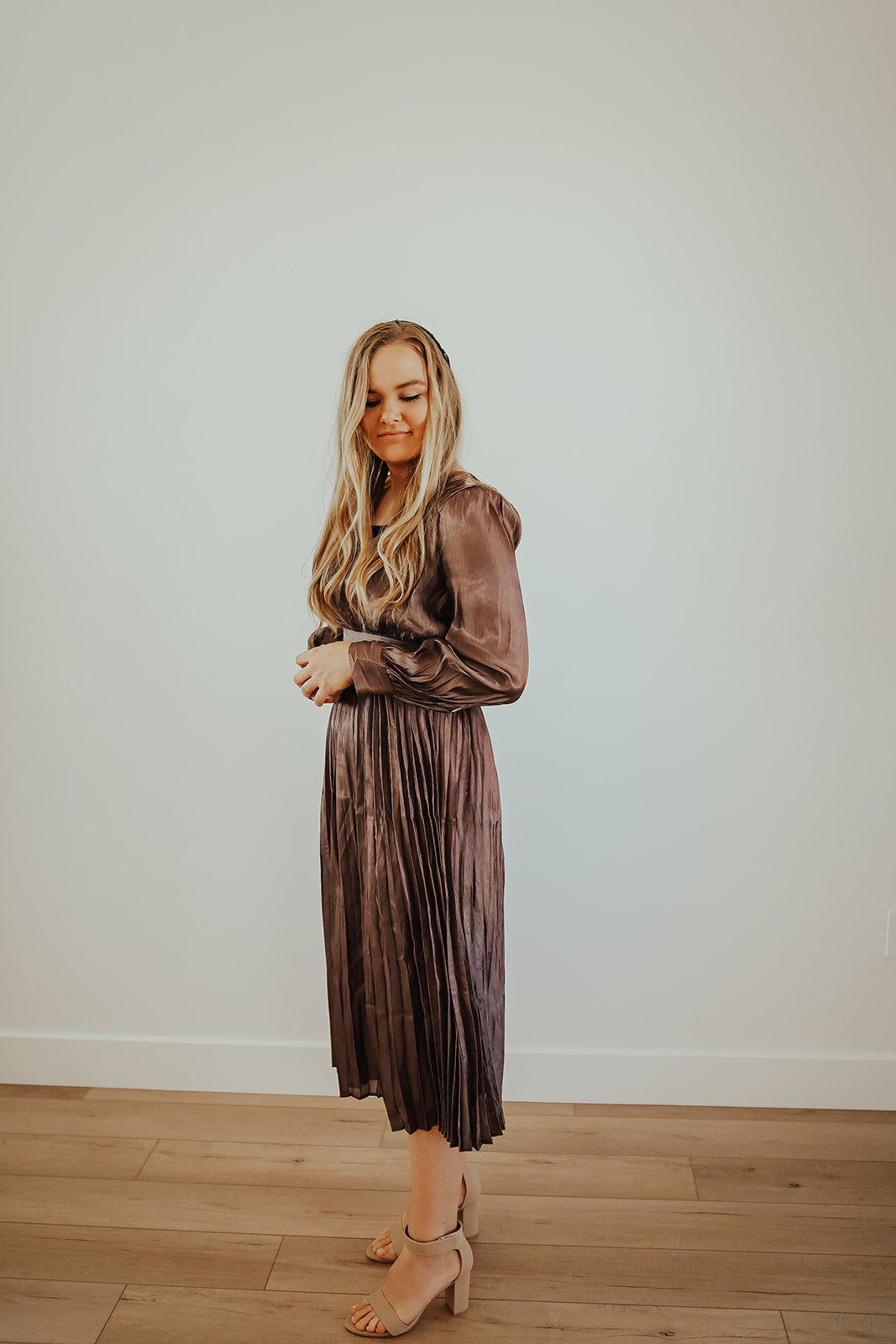 Satin pleated midi dress