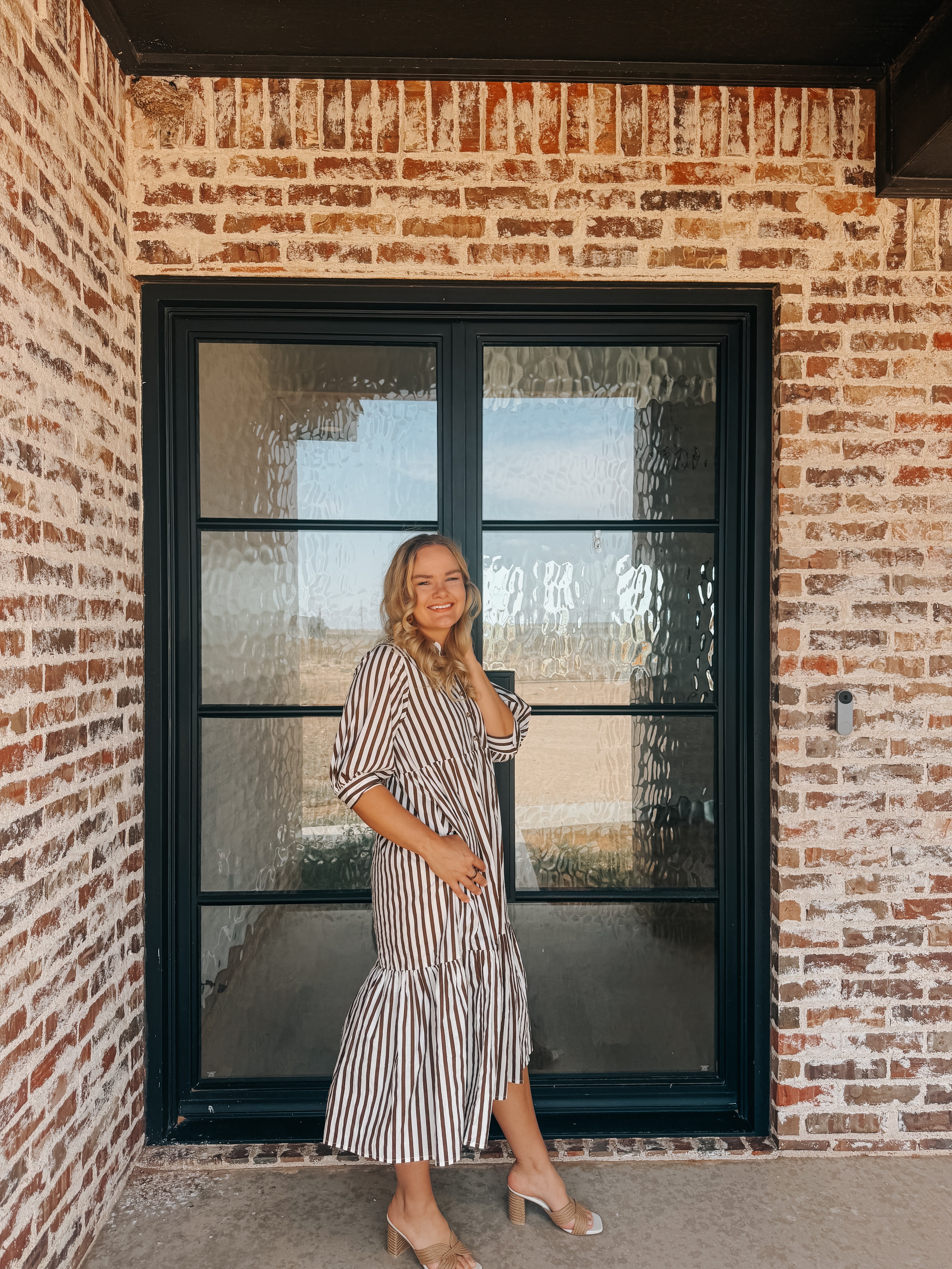 100% COTTON, STRIPE MIDI DRESS