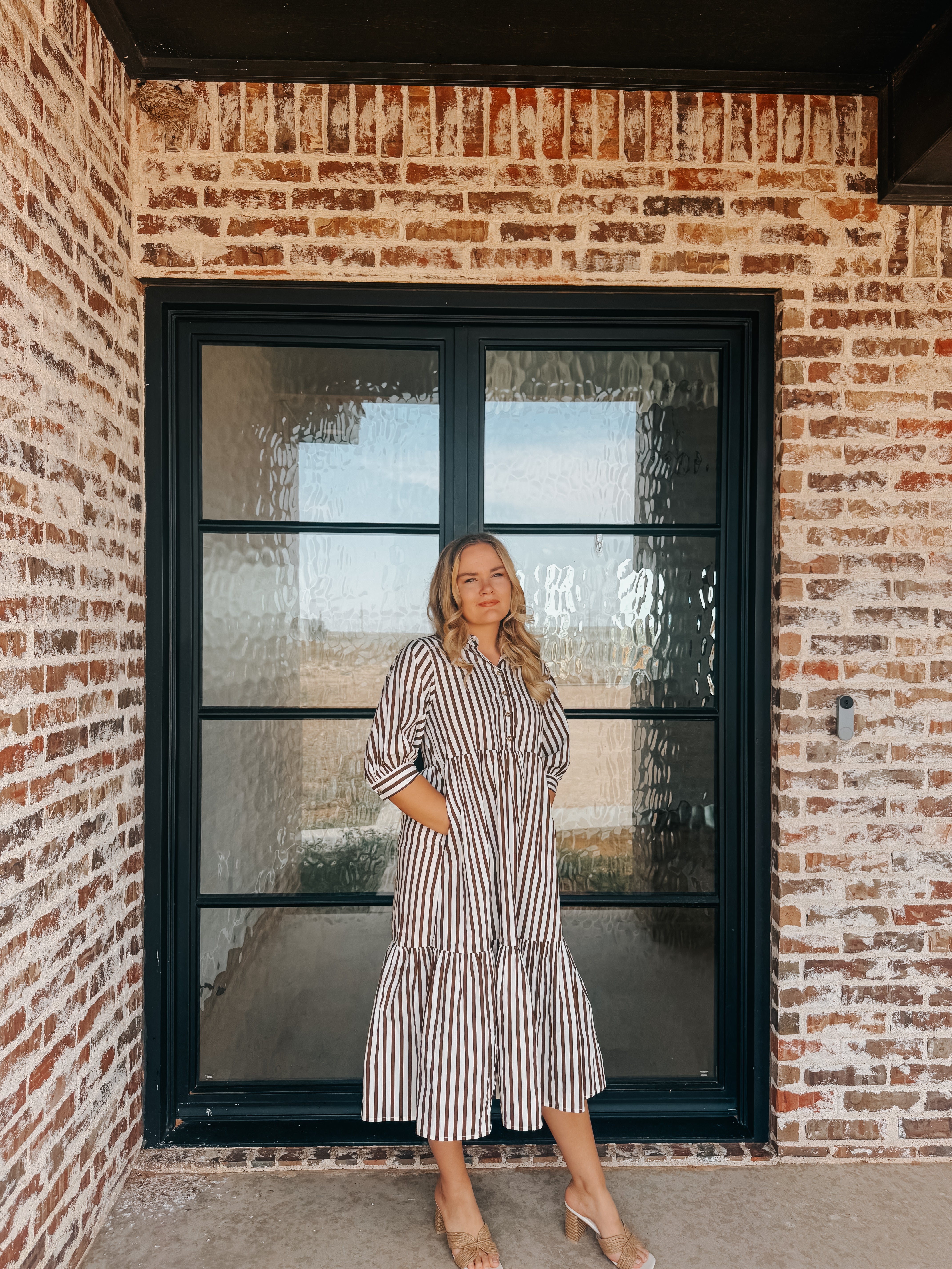 100% COTTON, STRIPE MIDI DRESS