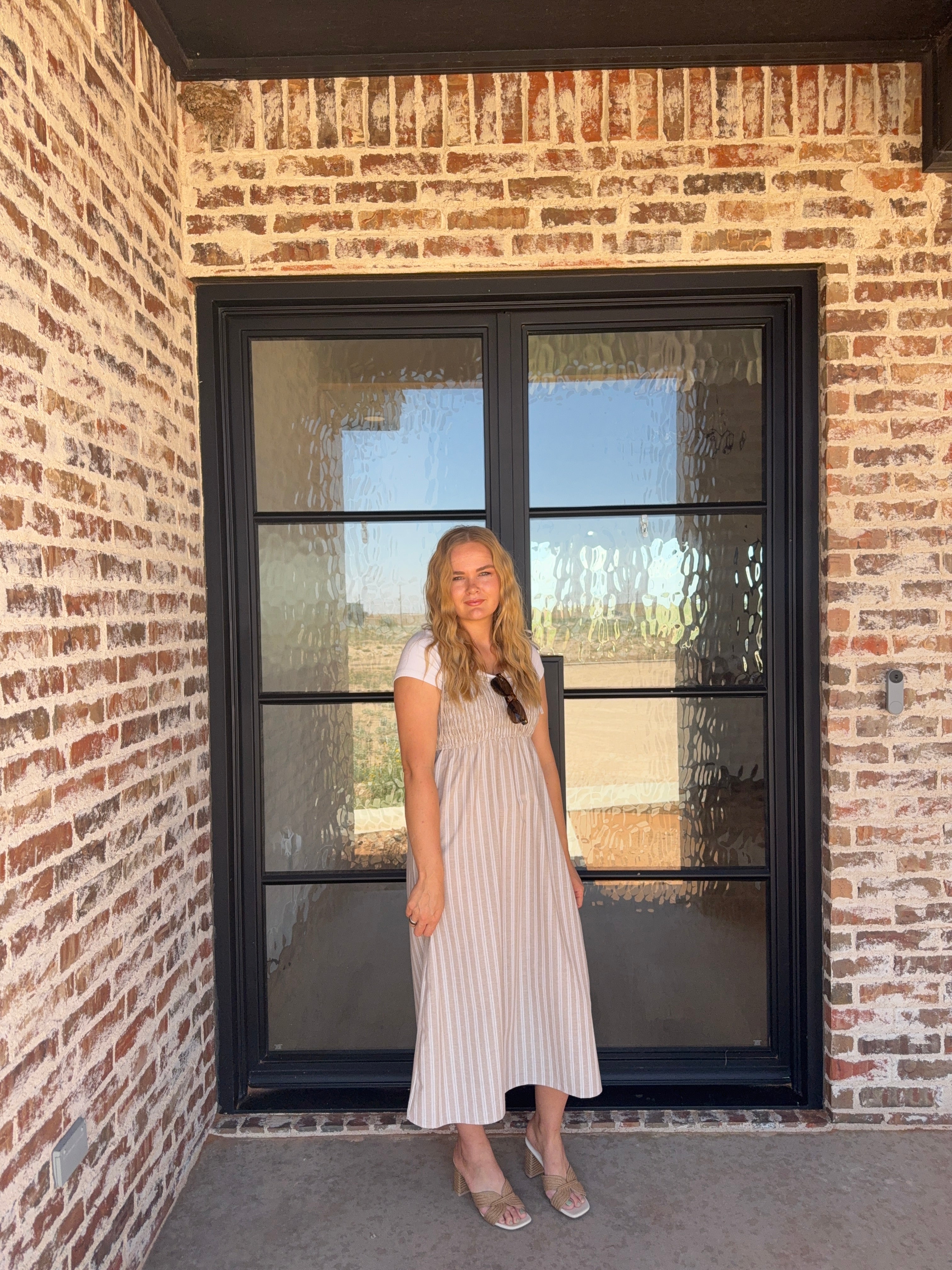Striped Self Shoulder Tie Midi Dress