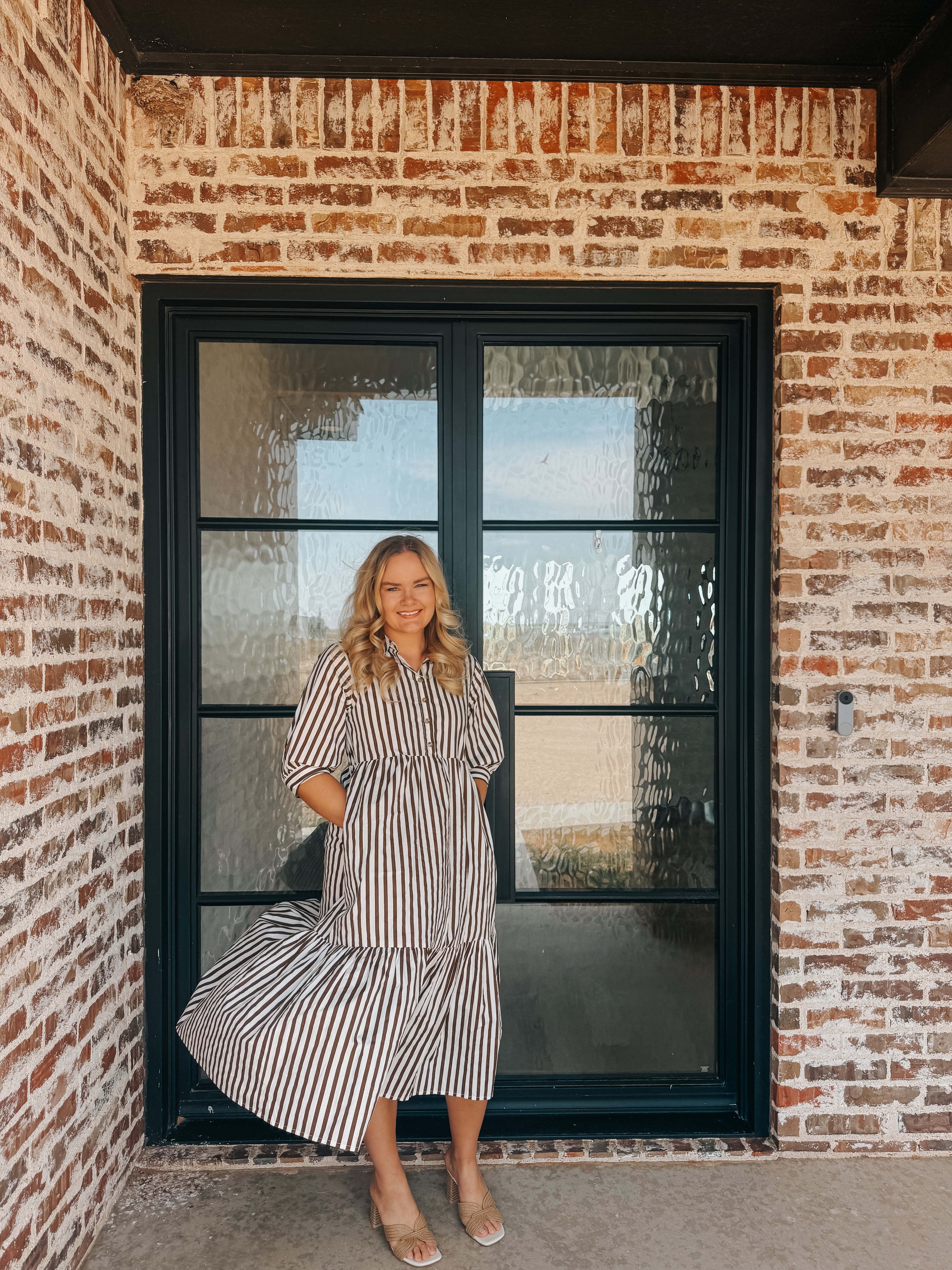 100% COTTON, STRIPE MIDI DRESS