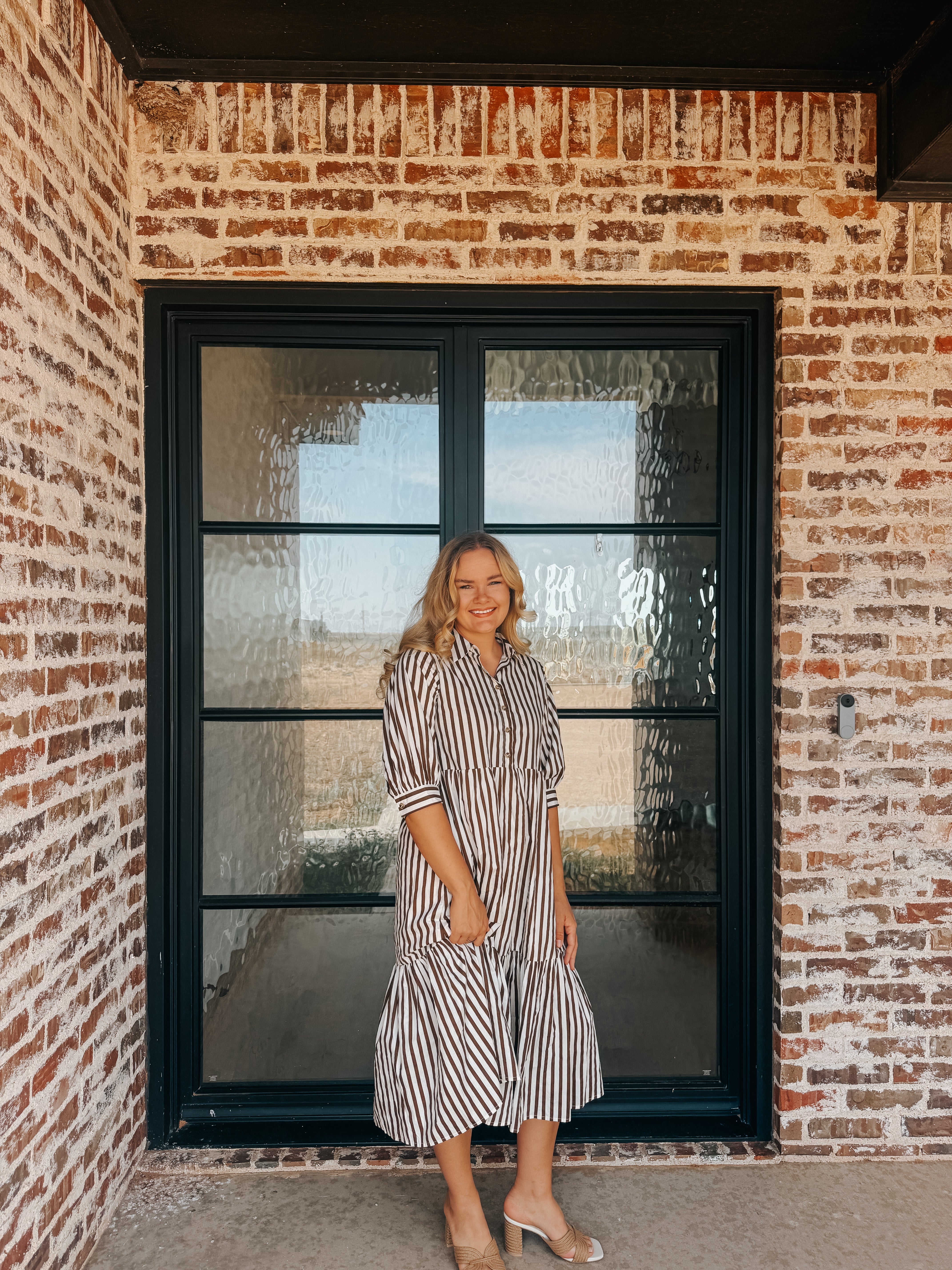100% COTTON, STRIPE MIDI DRESS