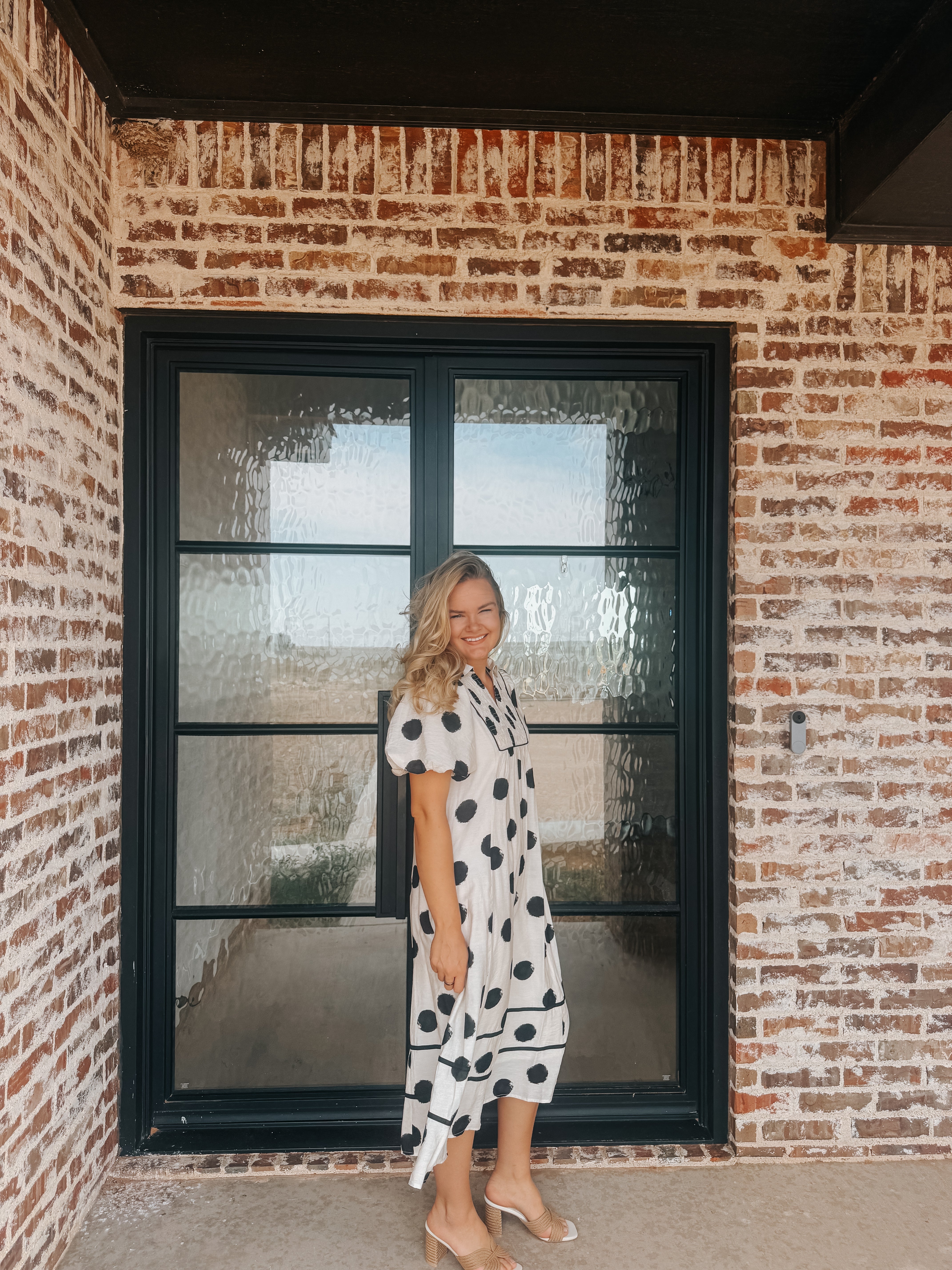 PUFF SLEEVES POLKA DOT MIDI DRESS