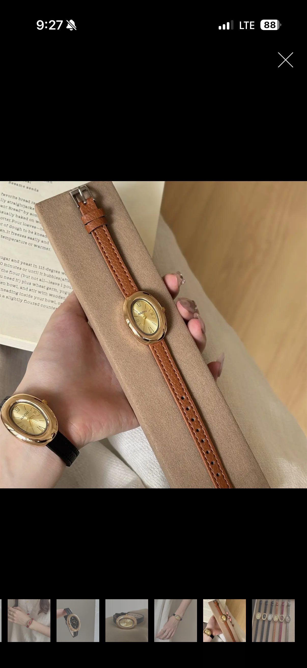 Brown Leather Strap Vintage Oval