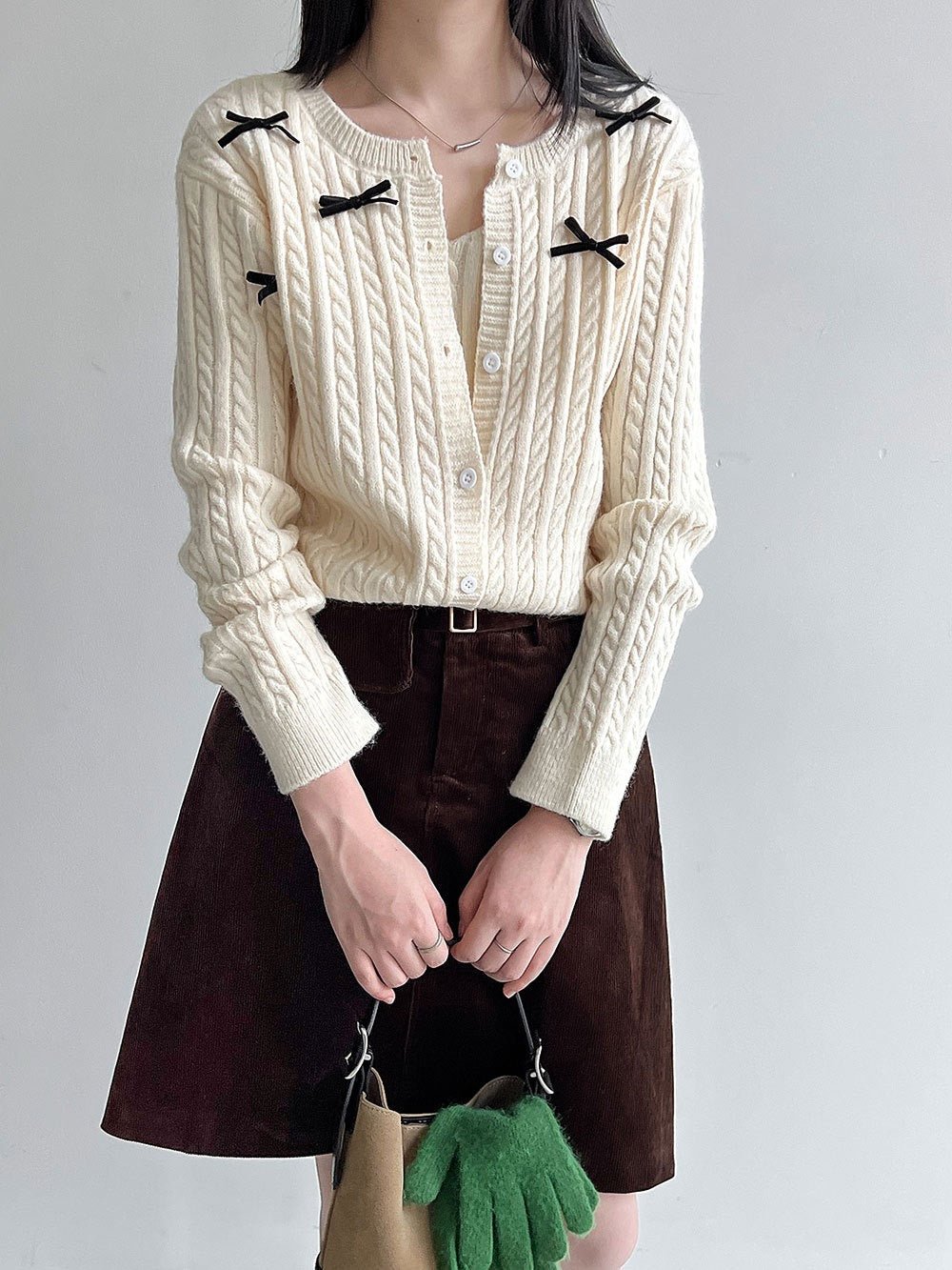 Bow Knit Two - Piece Cardigan - 服饰与配饰 - Duviboutique