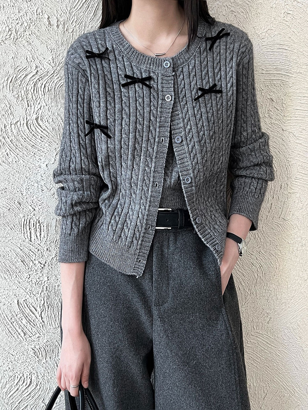 Bow Knit Two - Piece Cardigan - 服饰与配饰 - Duviboutique