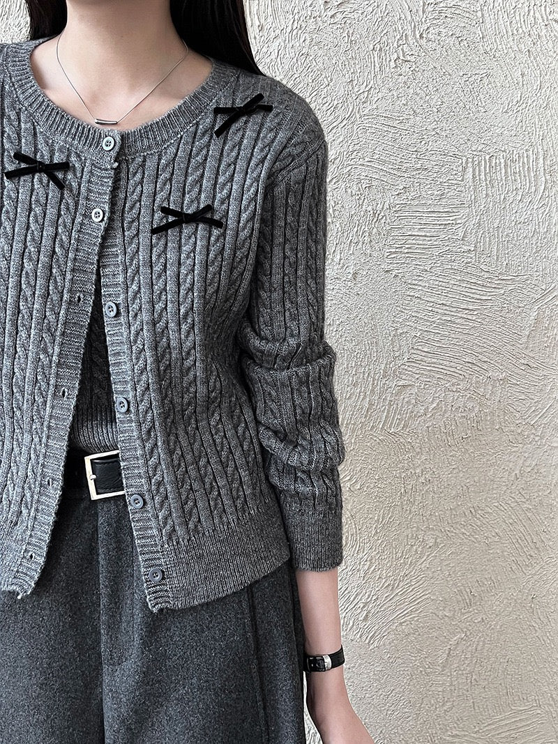 Bow Knit Two - Piece Cardigan - 服饰与配饰 - Duviboutique
