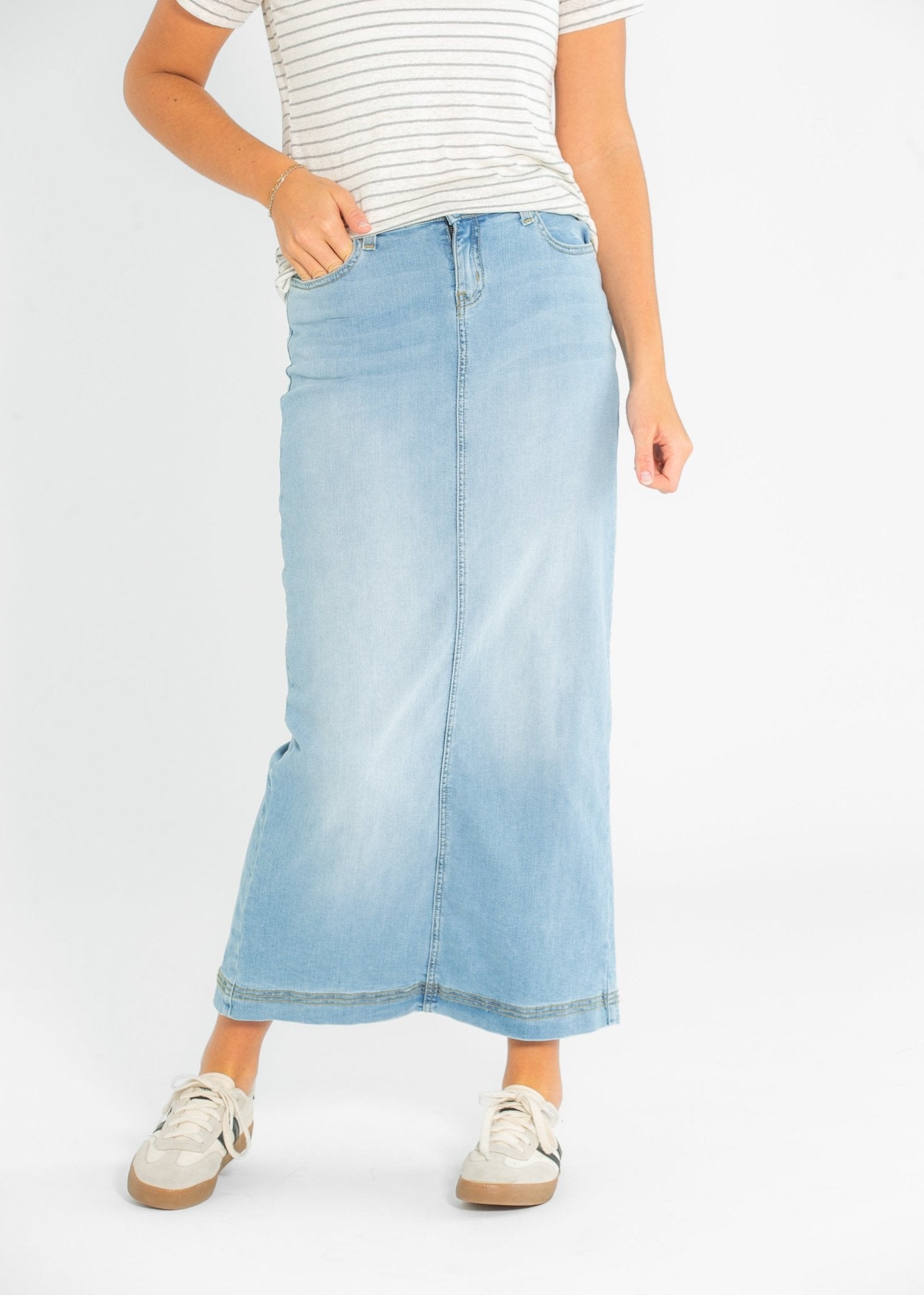 Bria Light Wash Denim Maxi Skirt - IC Skirts - Duviboutique