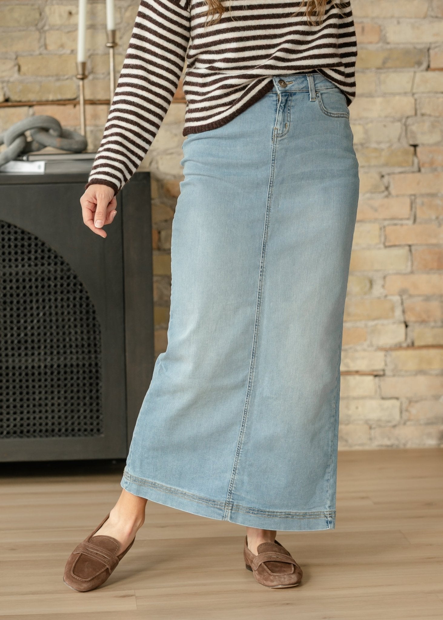 Bria Light Wash Denim Maxi Skirt - IC Skirts - Duviboutique