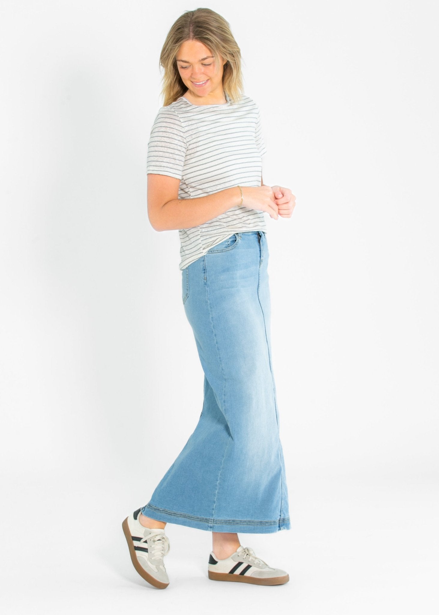Bria Light Wash Denim Maxi Skirt - IC Skirts - Duviboutique