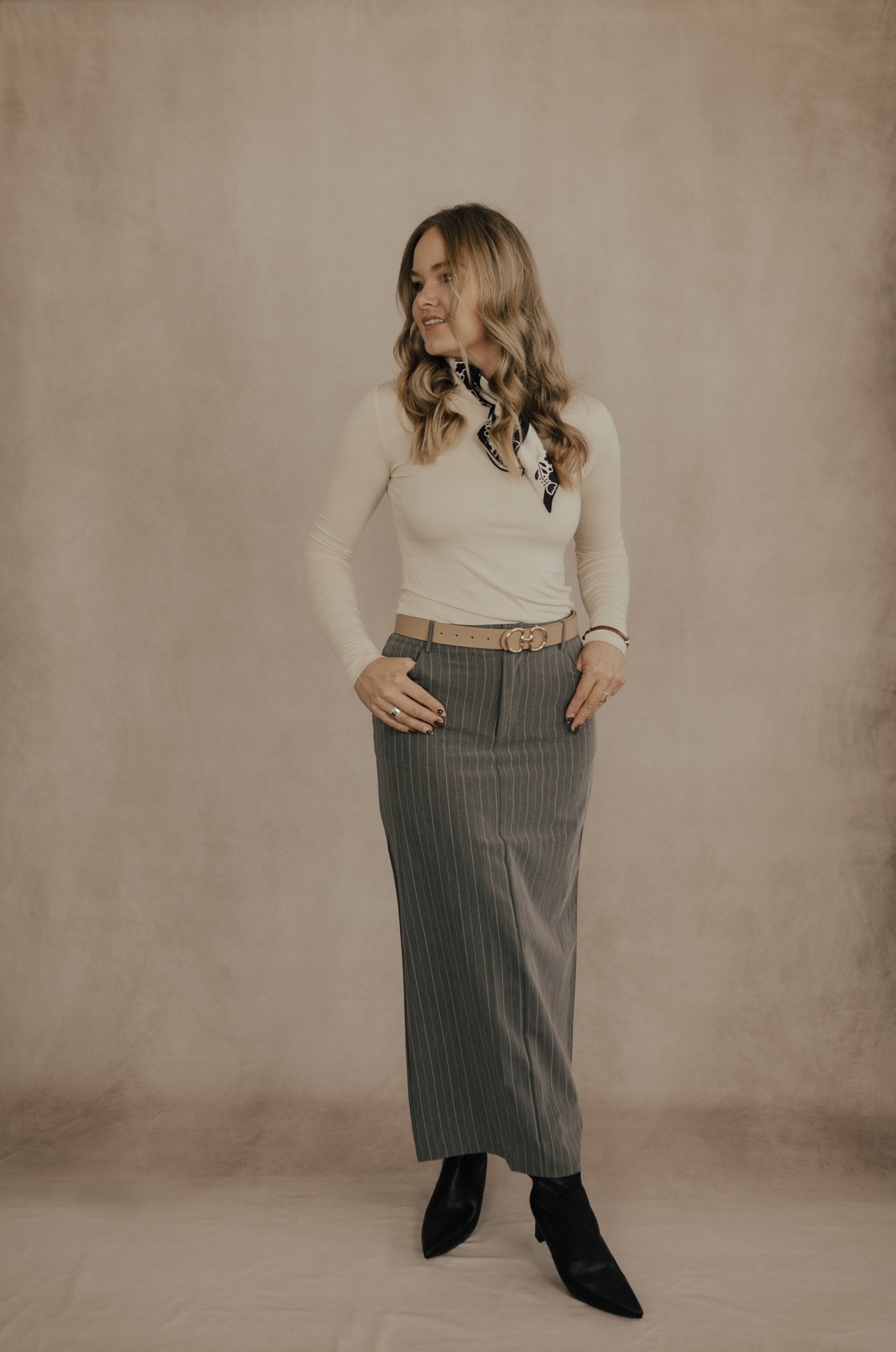 CHARCOAL/WHITE MAXI SKIRT - skirt - Duviboutique