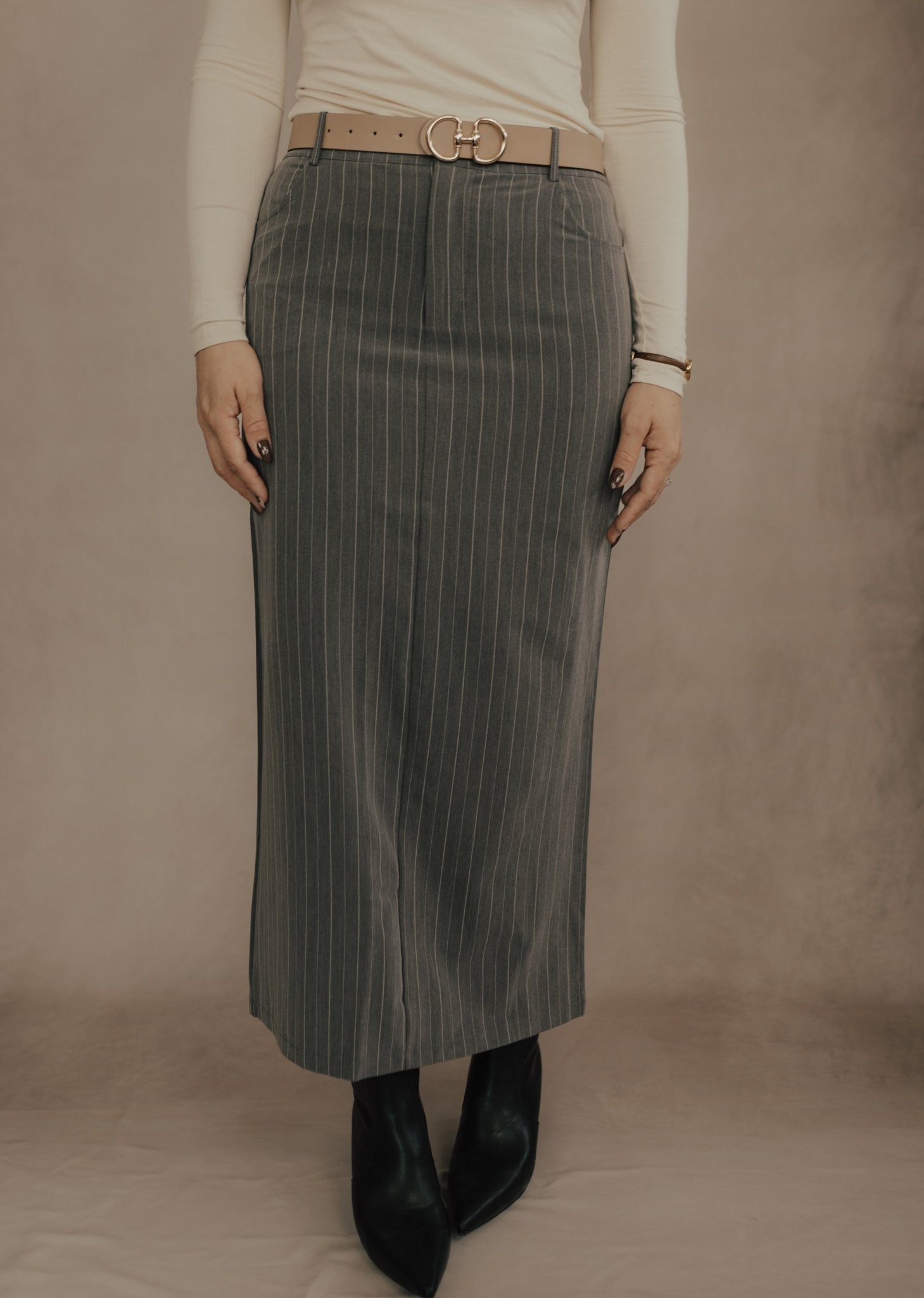 CHARCOAL/WHITE MAXI SKIRT - skirt - Duviboutique
