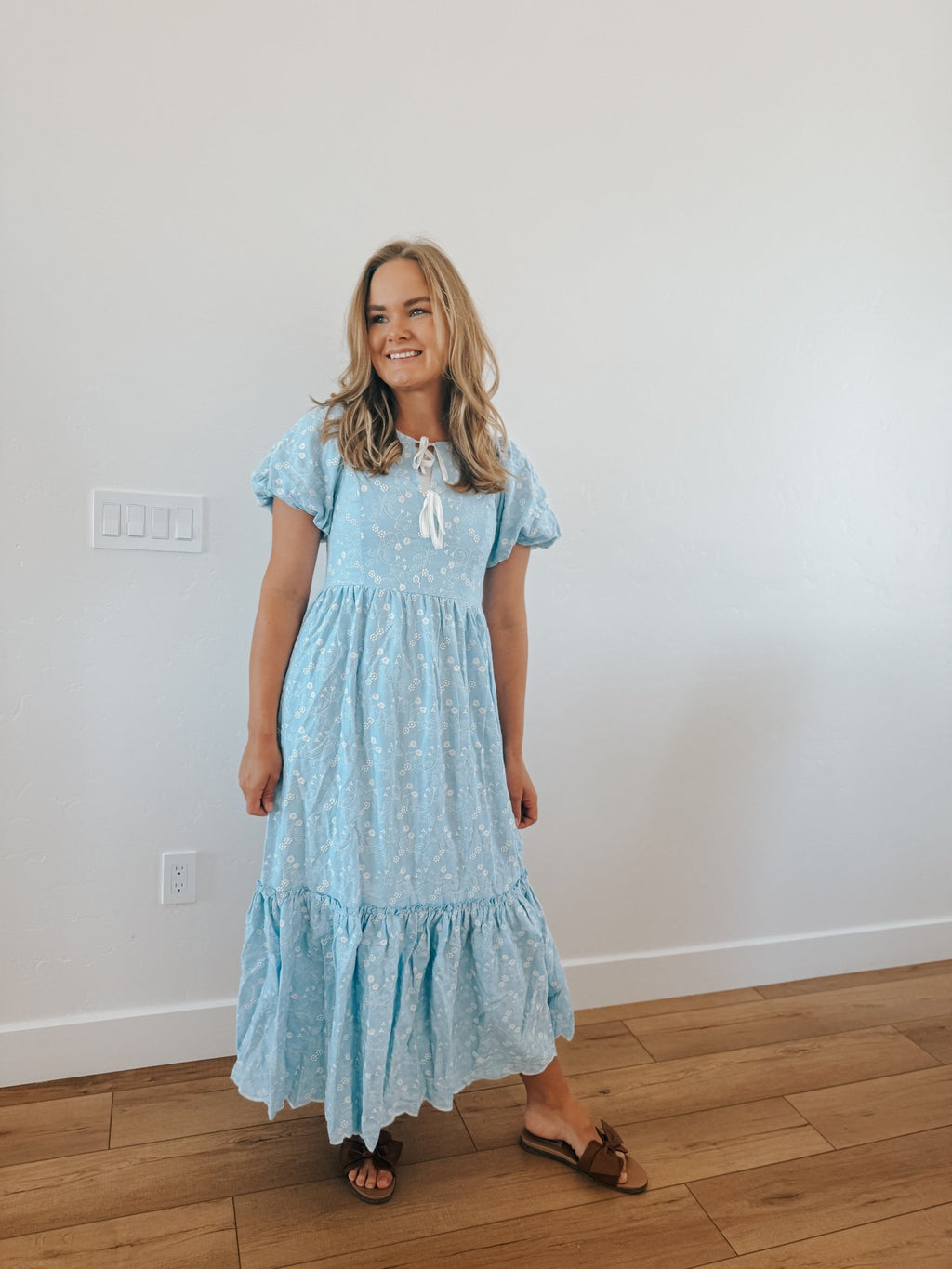 Embroidered Blue Maxi Dress Large