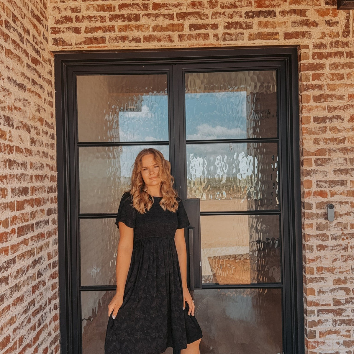 sheen black dress Women's Something to Behold Black Faux Leather Short Sleeve Belted Midi Dress | Size: S