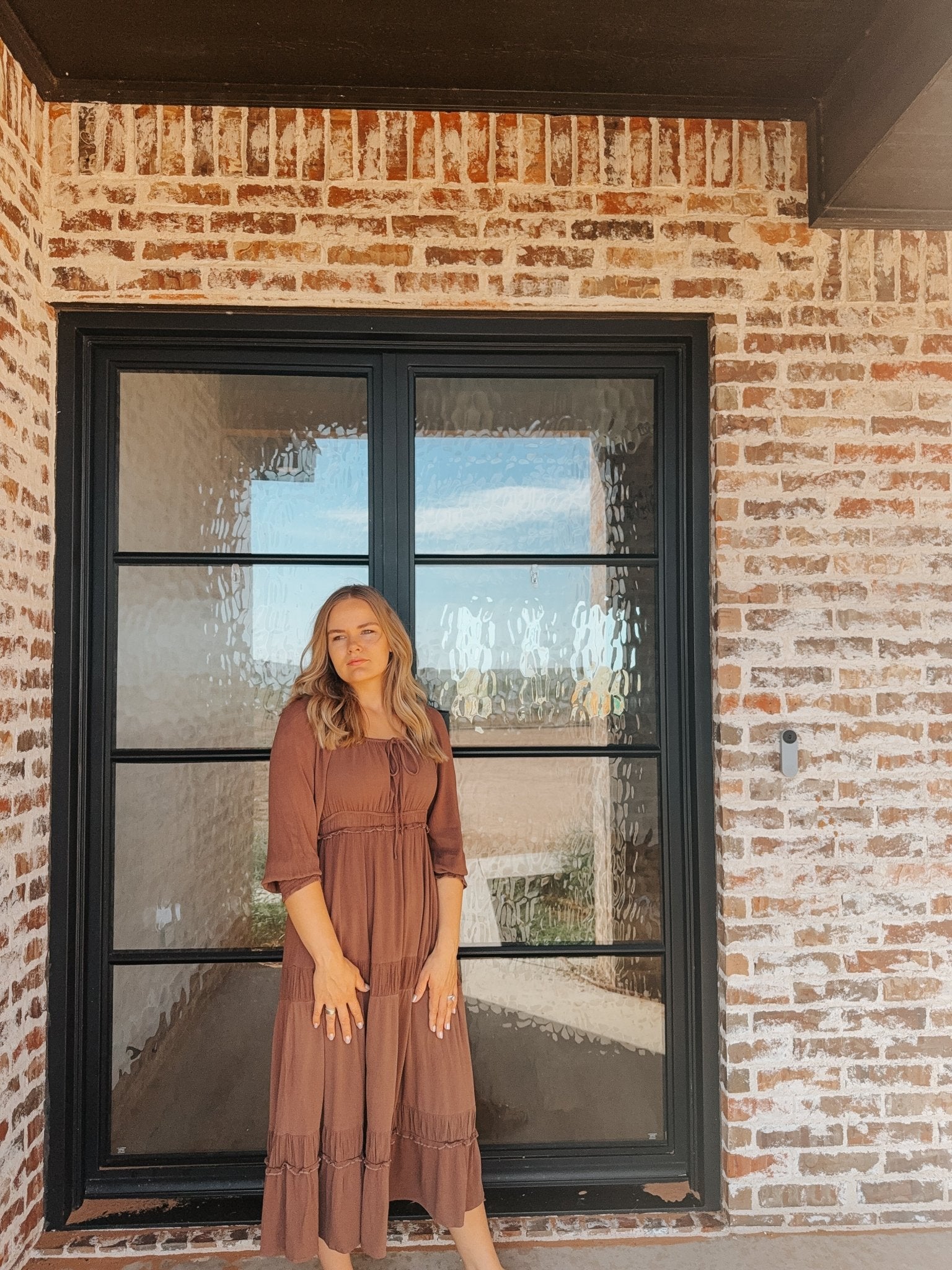 Gathered Square Neck Maxi Dress MOCHA - Duviboutique
