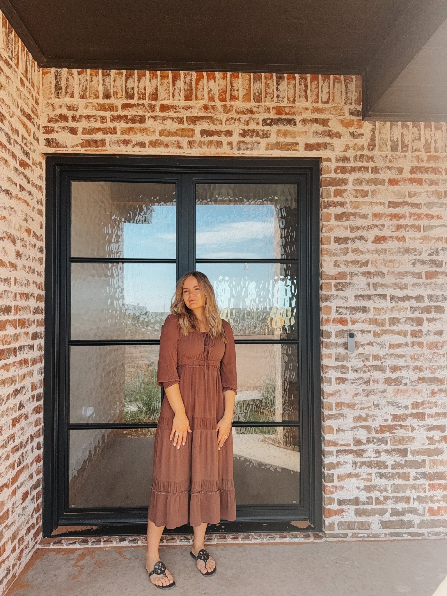 Gathered Square Neck Maxi Dress MOCHA - Duviboutique