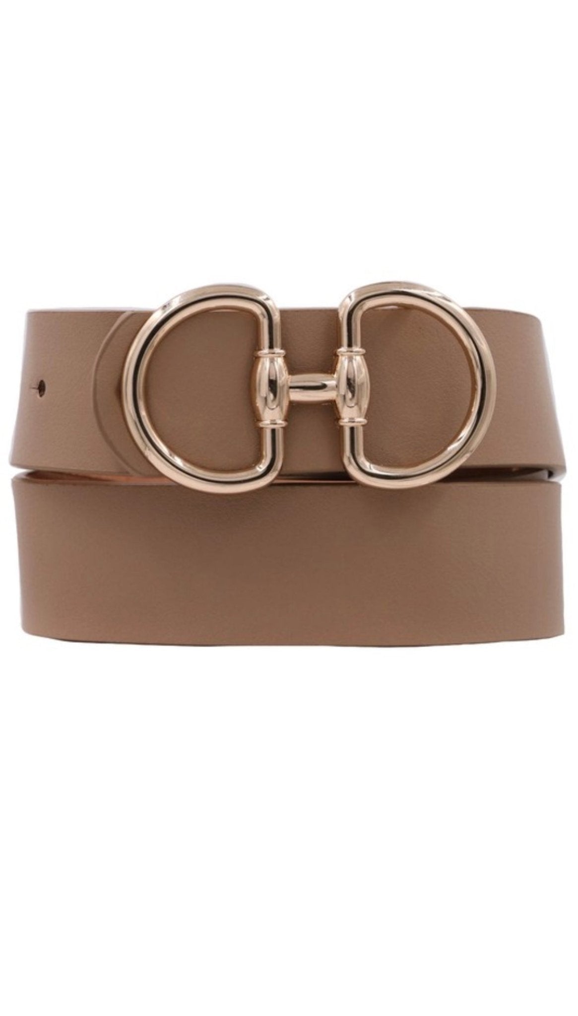 METAL D RING BUCKLE LEATHER BELT ( TAUPE ) - BELT - Duviboutique