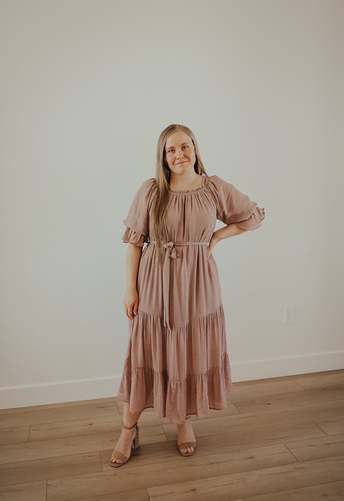 Dusty Mauve Drape Belted Midi Dress - Duviboutique